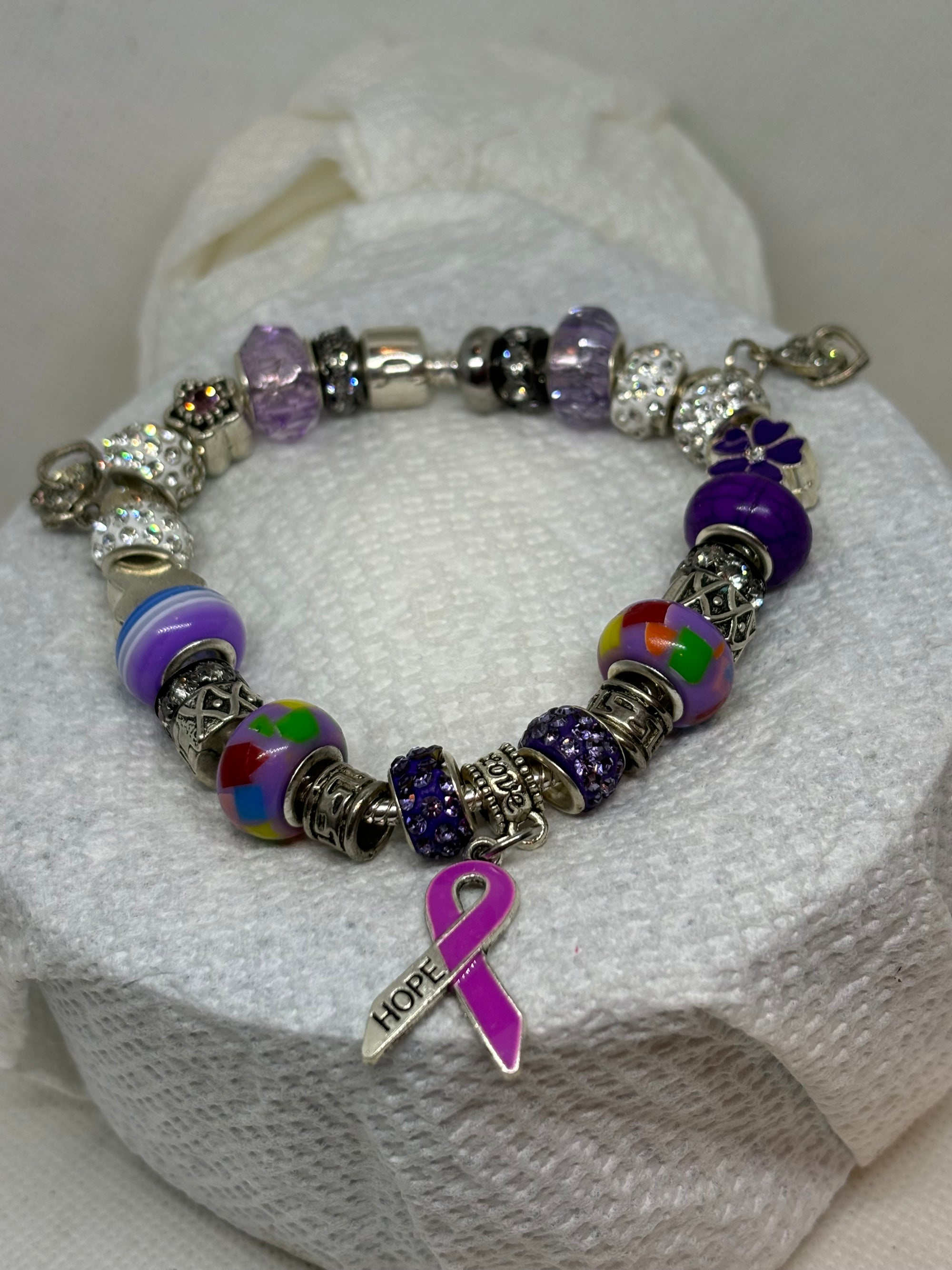 Purple Awareness Ribbon Charm Bracelet