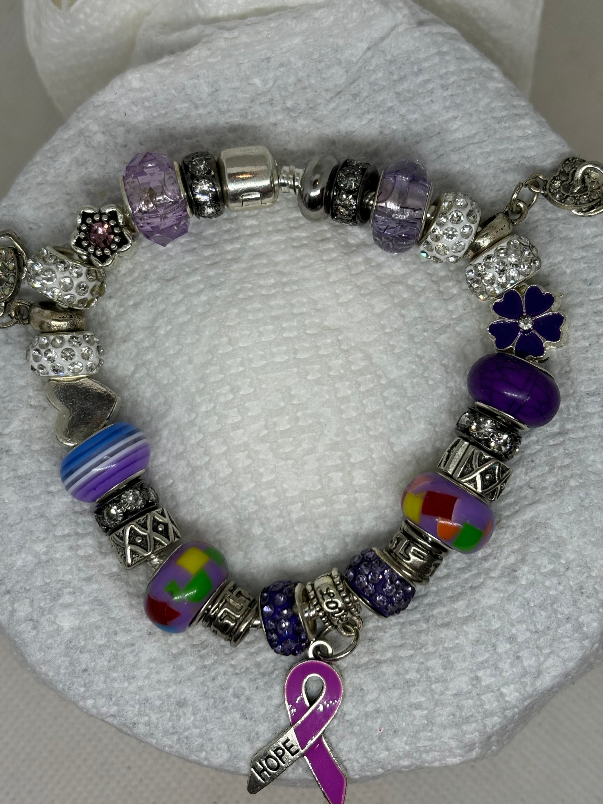 Purple Awareness Ribbon Charm Bracelet