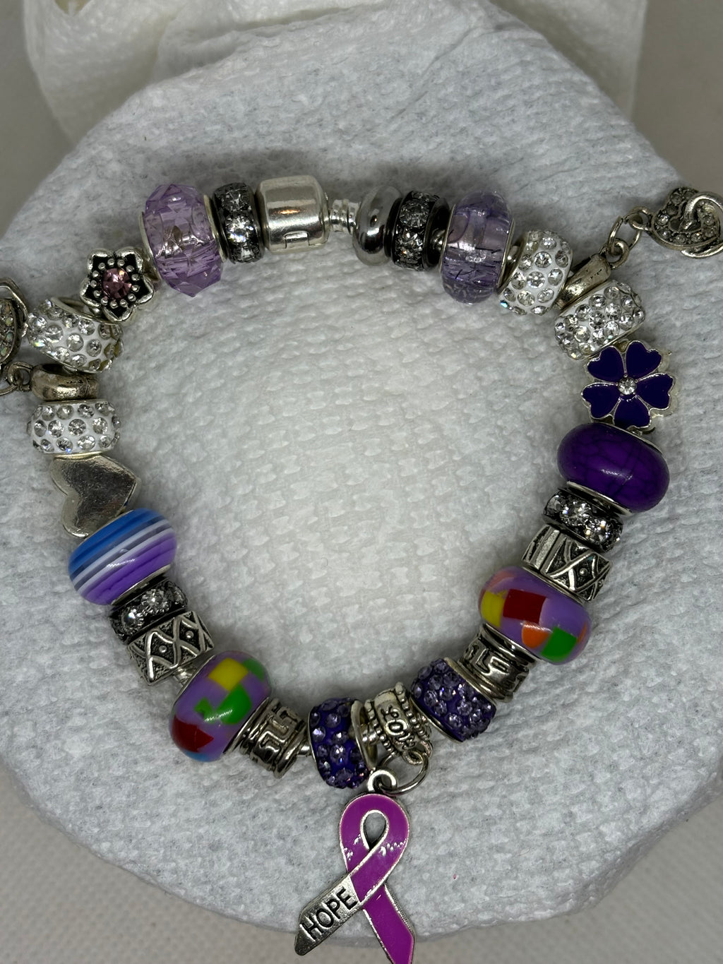 Purple Awareness Ribbon Charm Bracelet