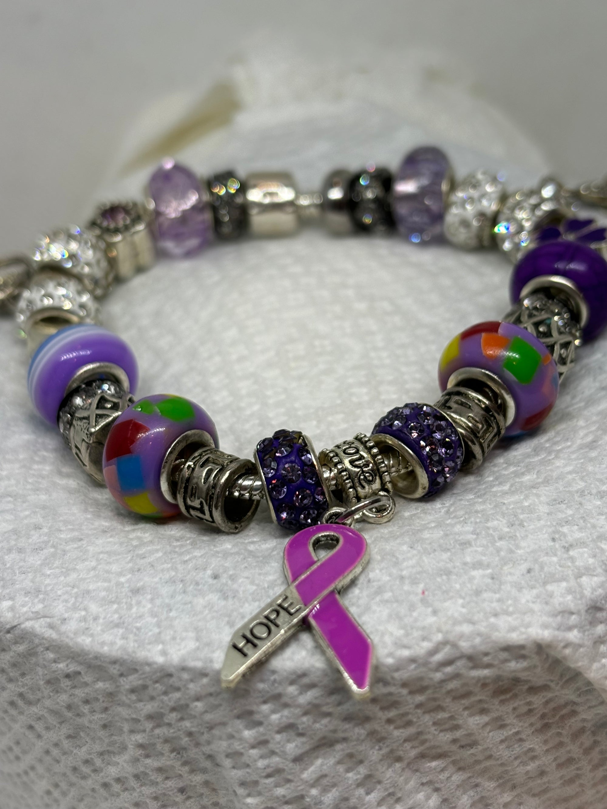 Purple Awareness Ribbon Charm Bracelet