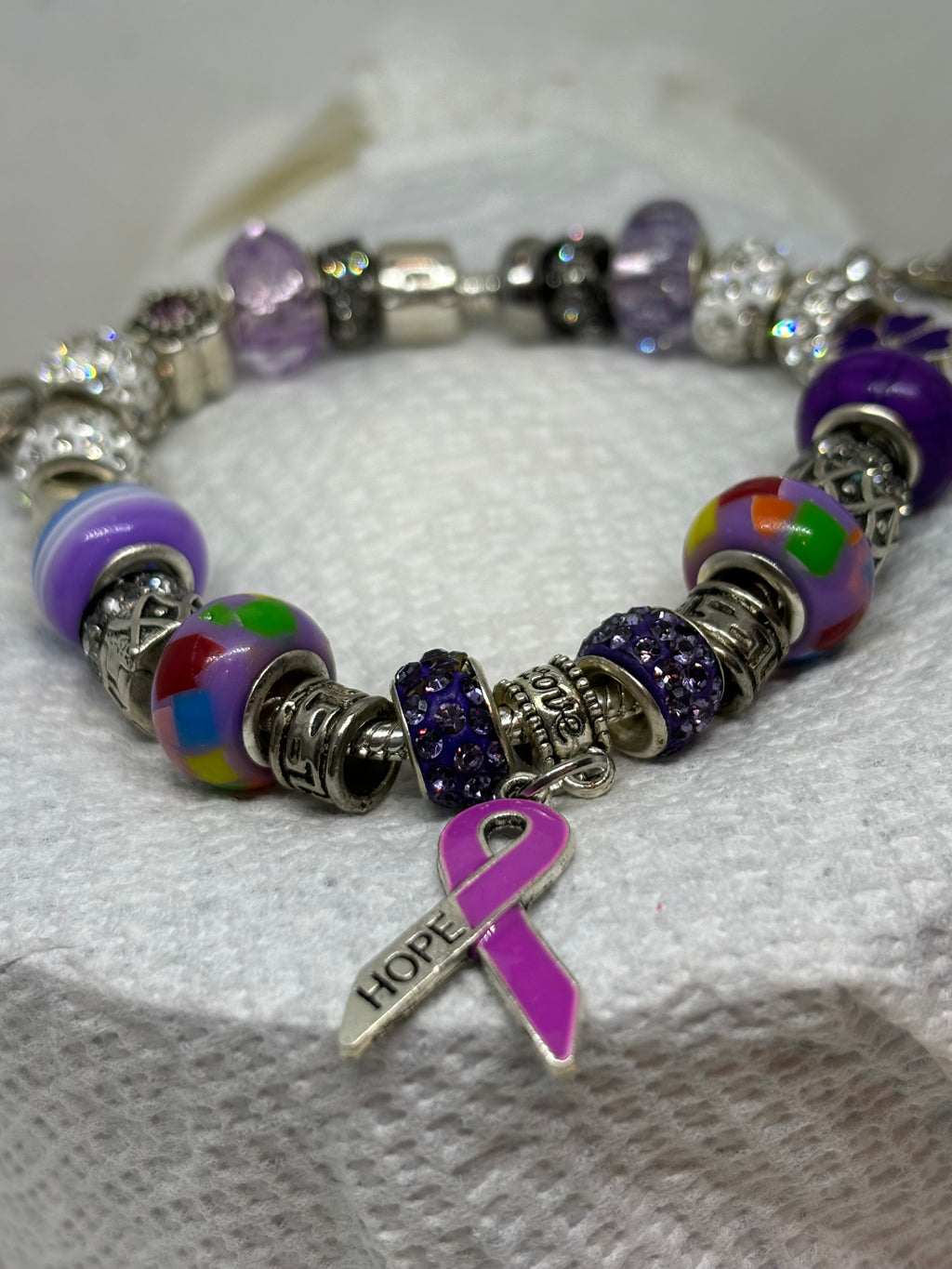Purple Awareness Ribbon Charm Bracelet