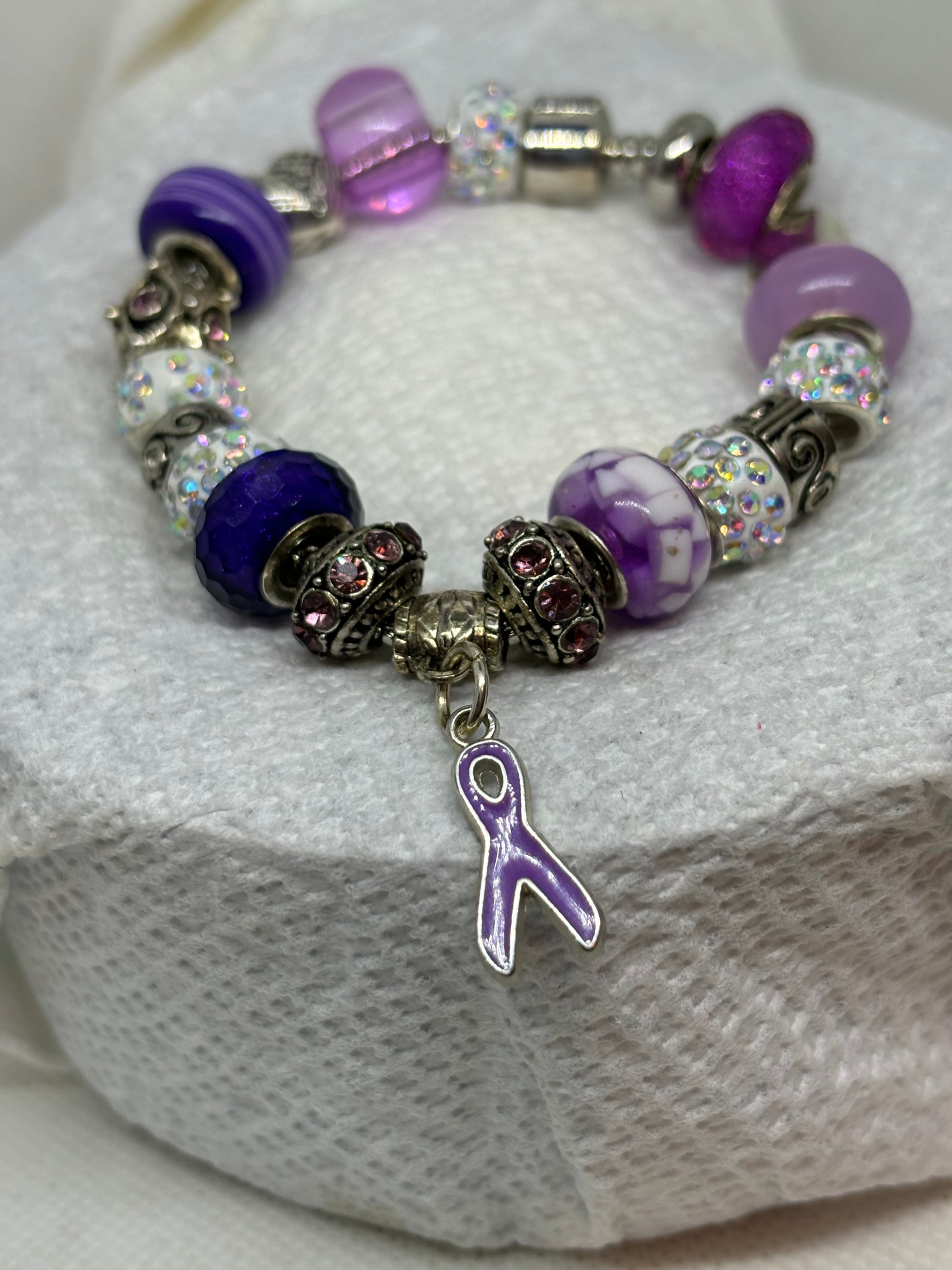 Awareness purple Ribbon Charm Bracelet