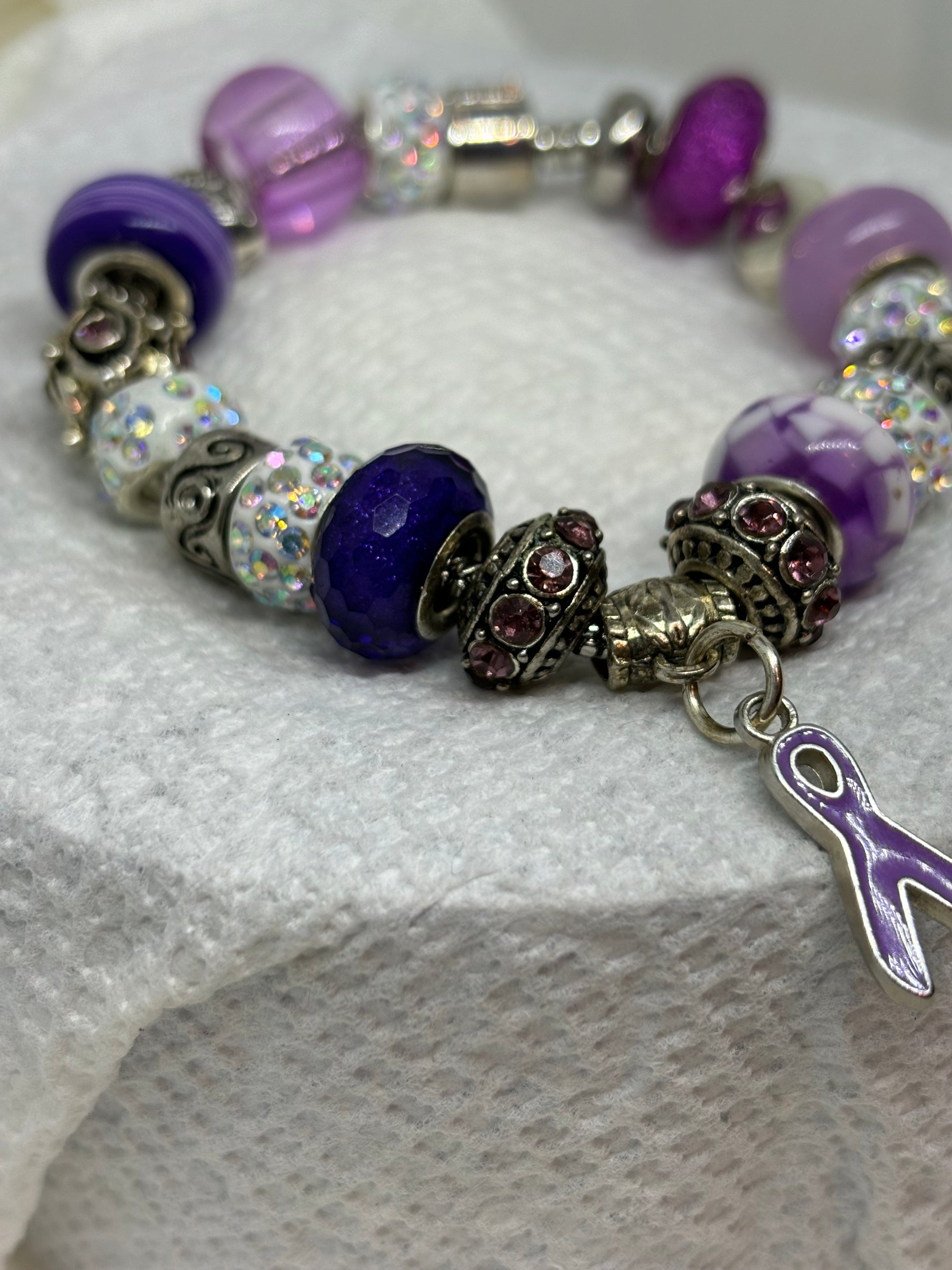 Awareness purple Ribbon Charm Bracelet