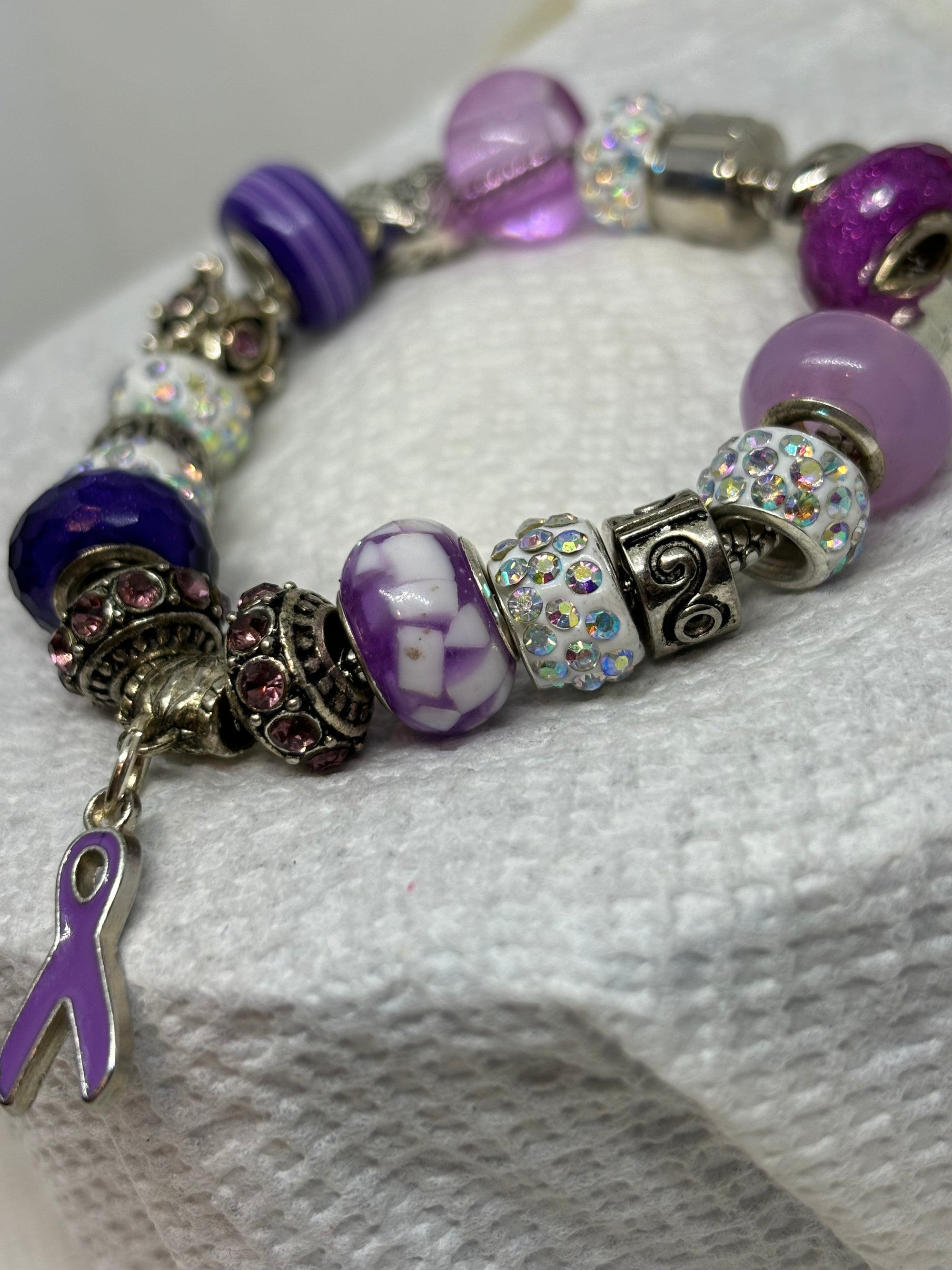 Awareness purple Ribbon Charm Bracelet