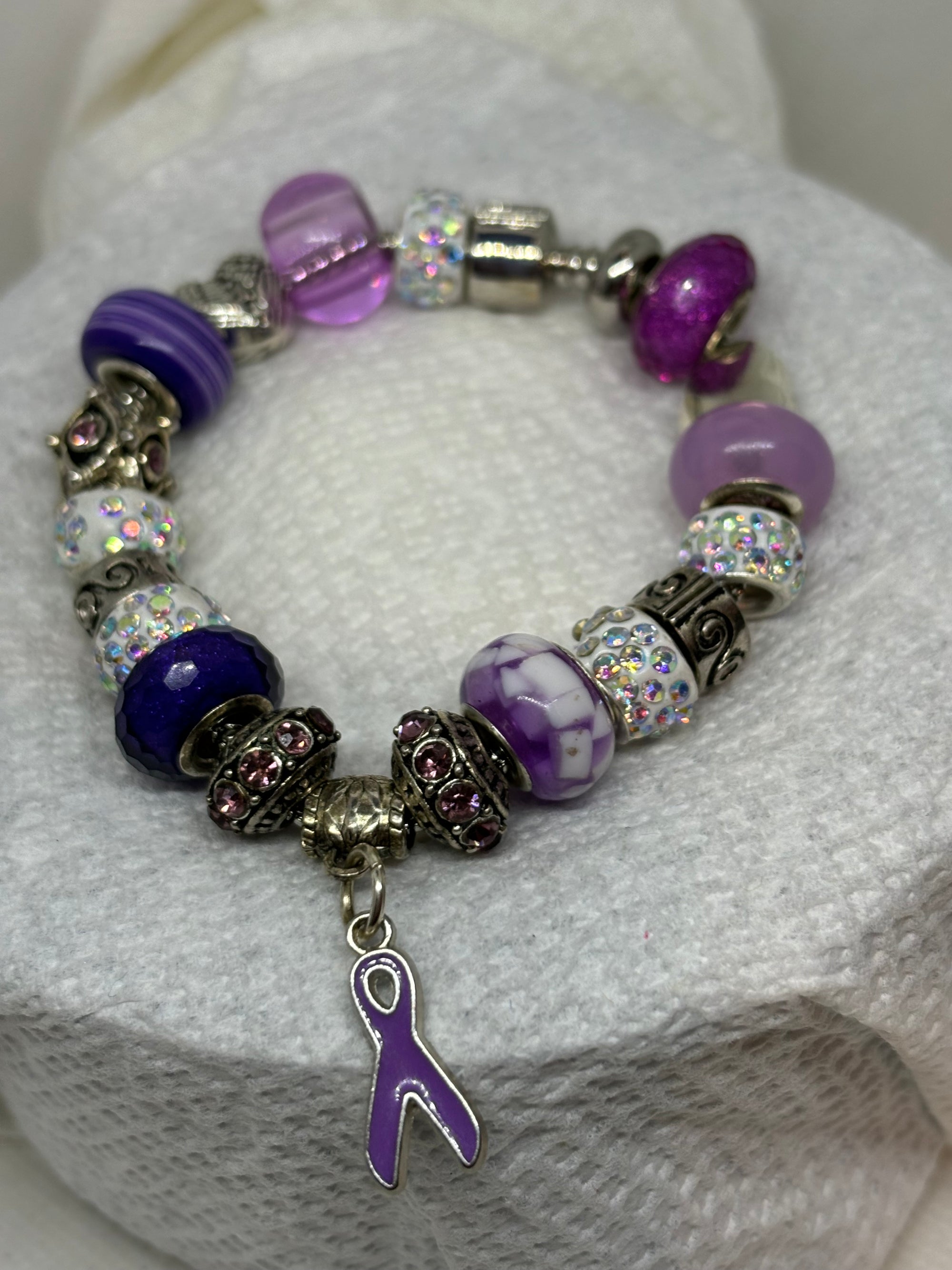 Awareness purple Ribbon Charm Bracelet