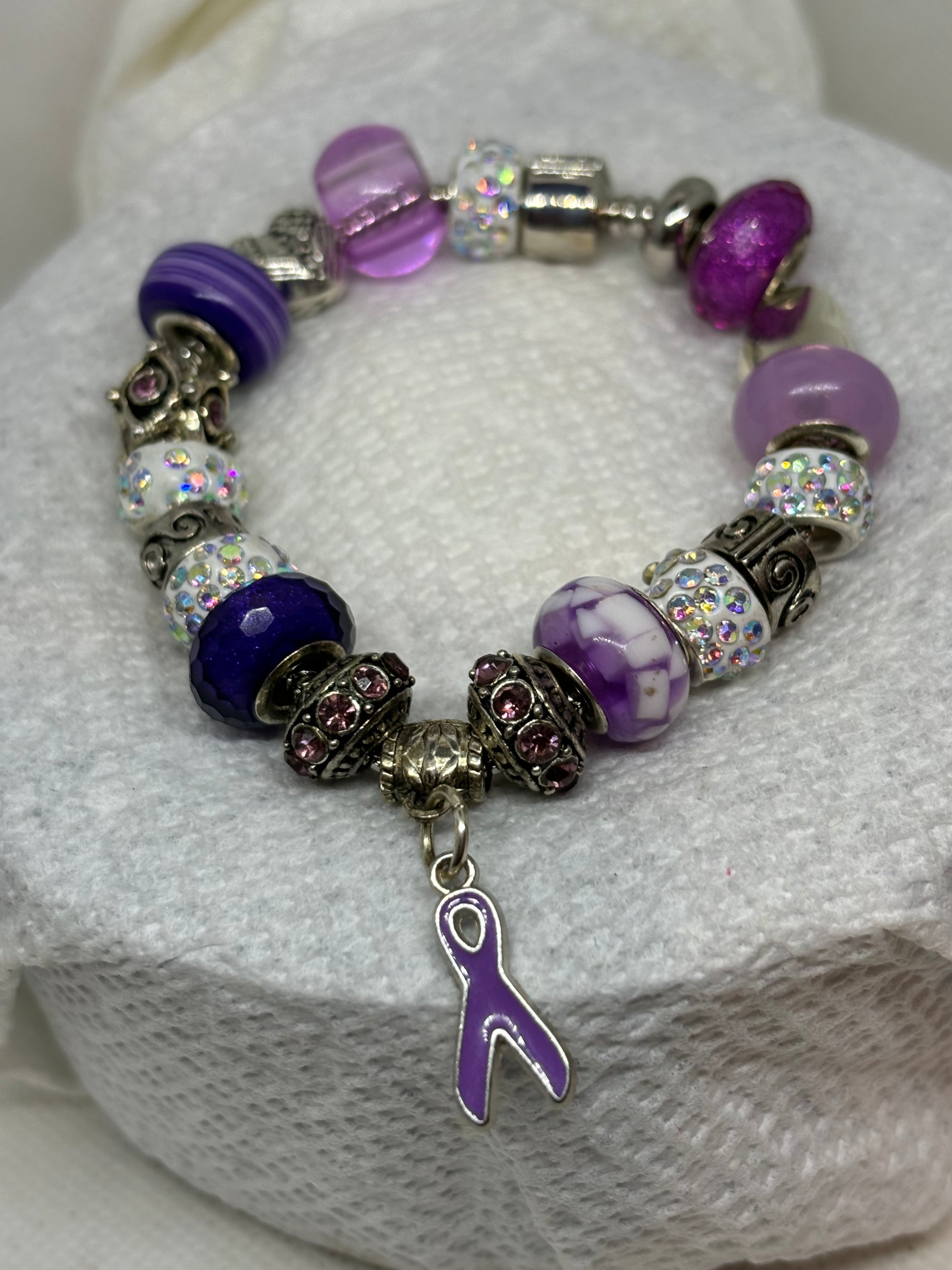 Awareness purple Ribbon Charm Bracelet