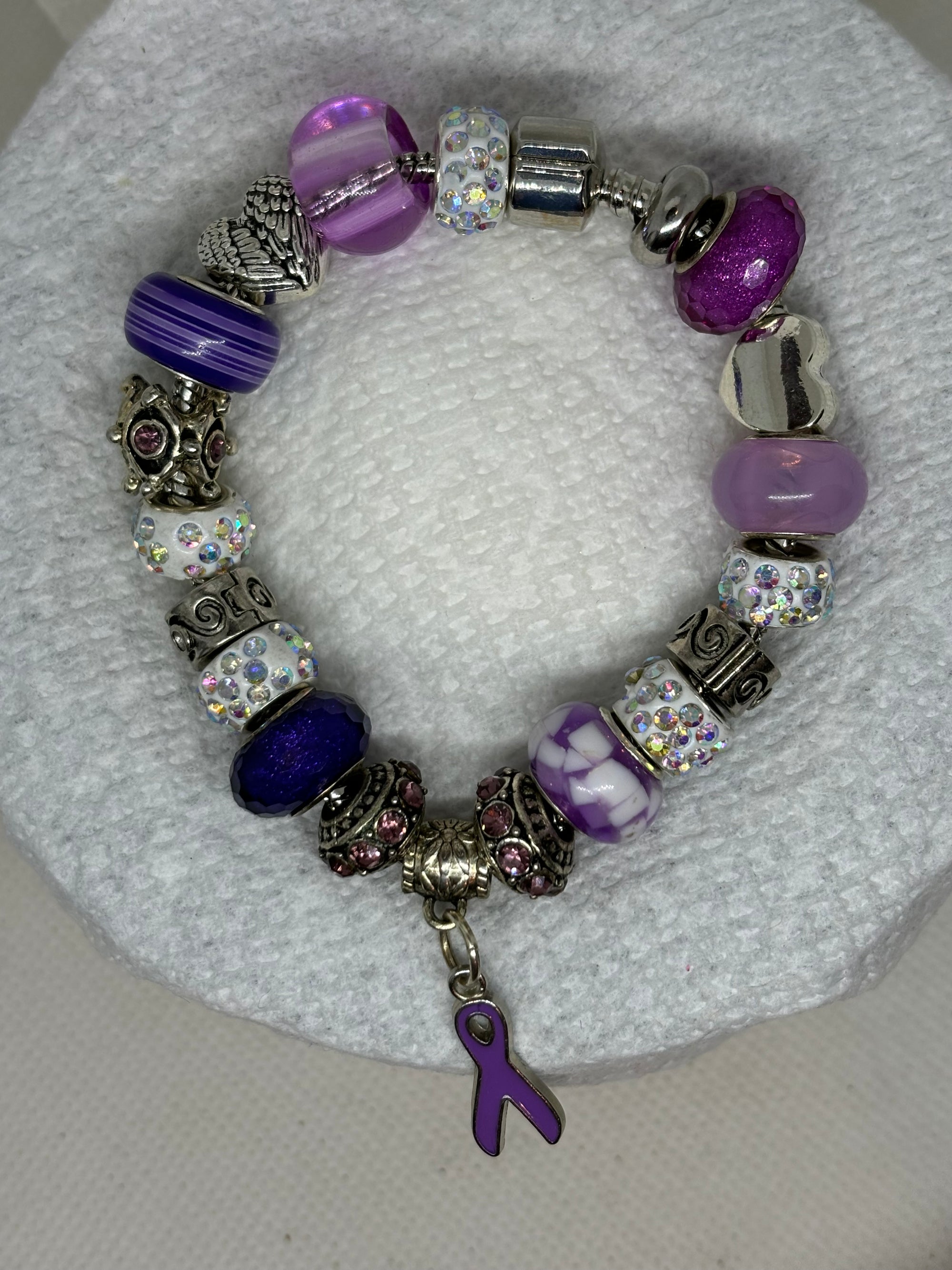 Awareness purple Ribbon Charm Bracelet