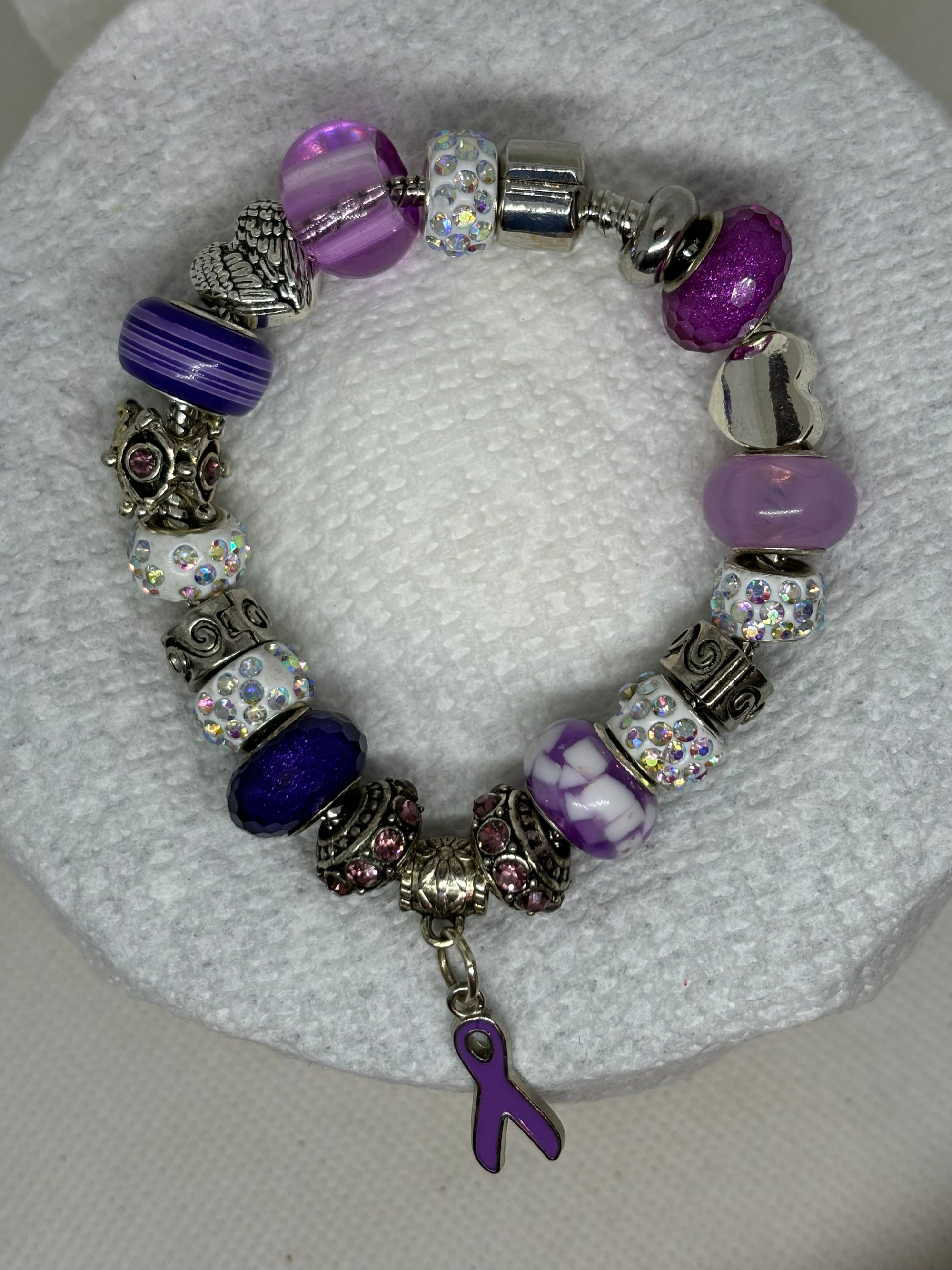 Awareness purple Ribbon Charm Bracelet