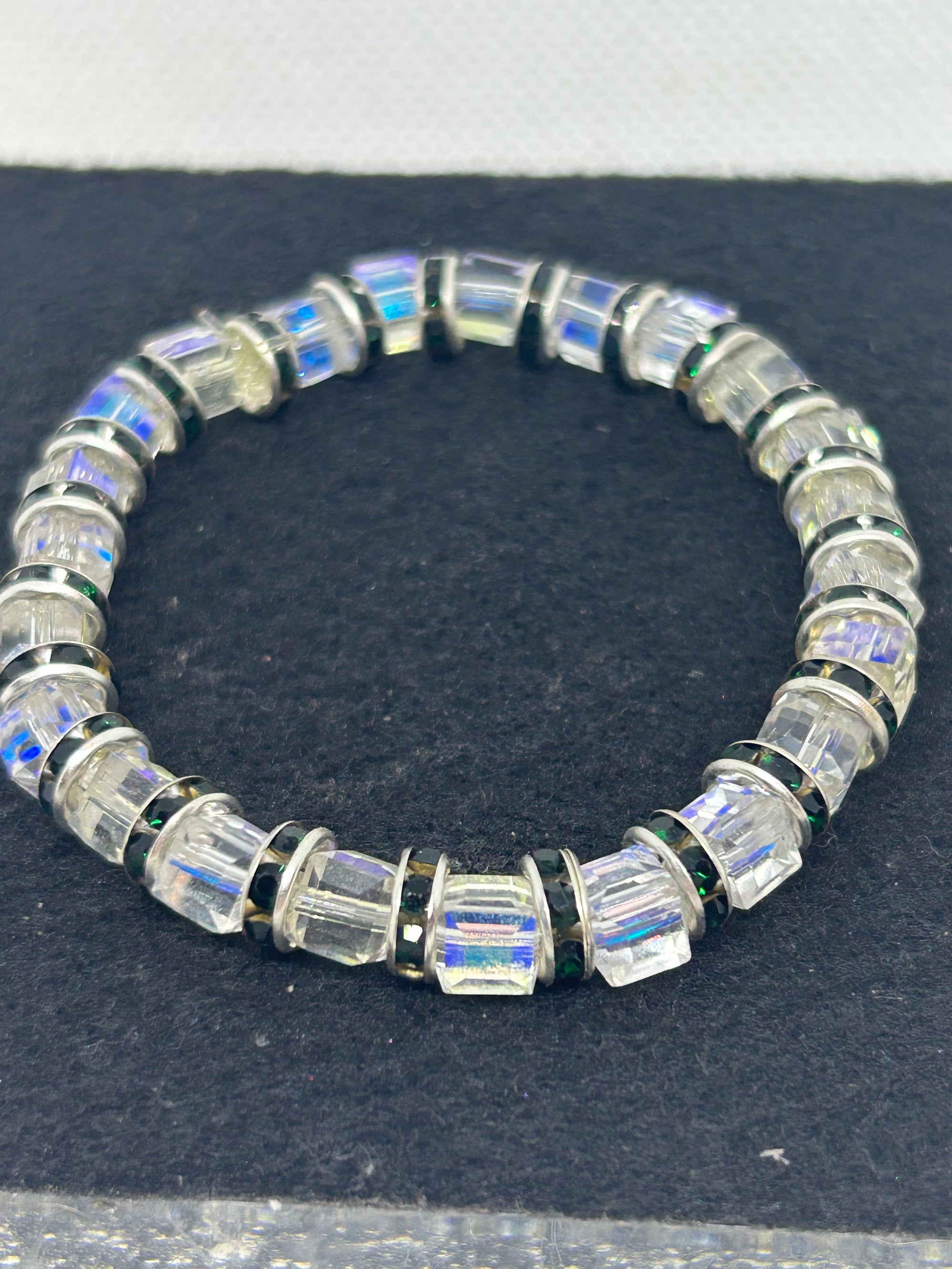 Glass and Black Rhinestone Beaded Bracelet
