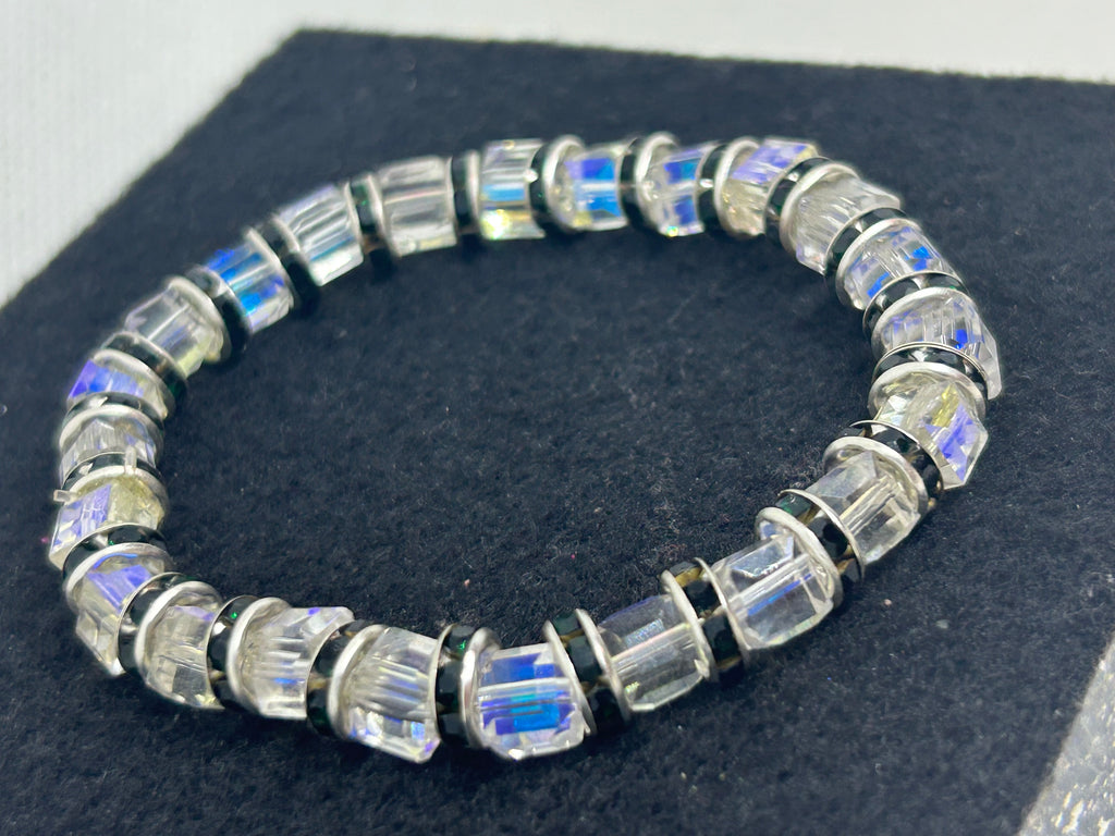 Glass and Black Rhinestone Beaded Bracelet