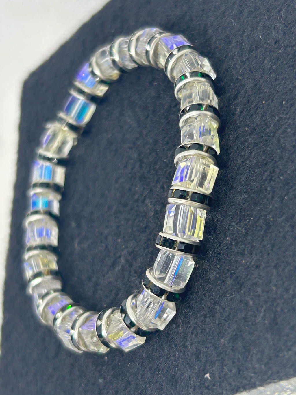 Glass and Black Rhinestone Beaded Bracelet