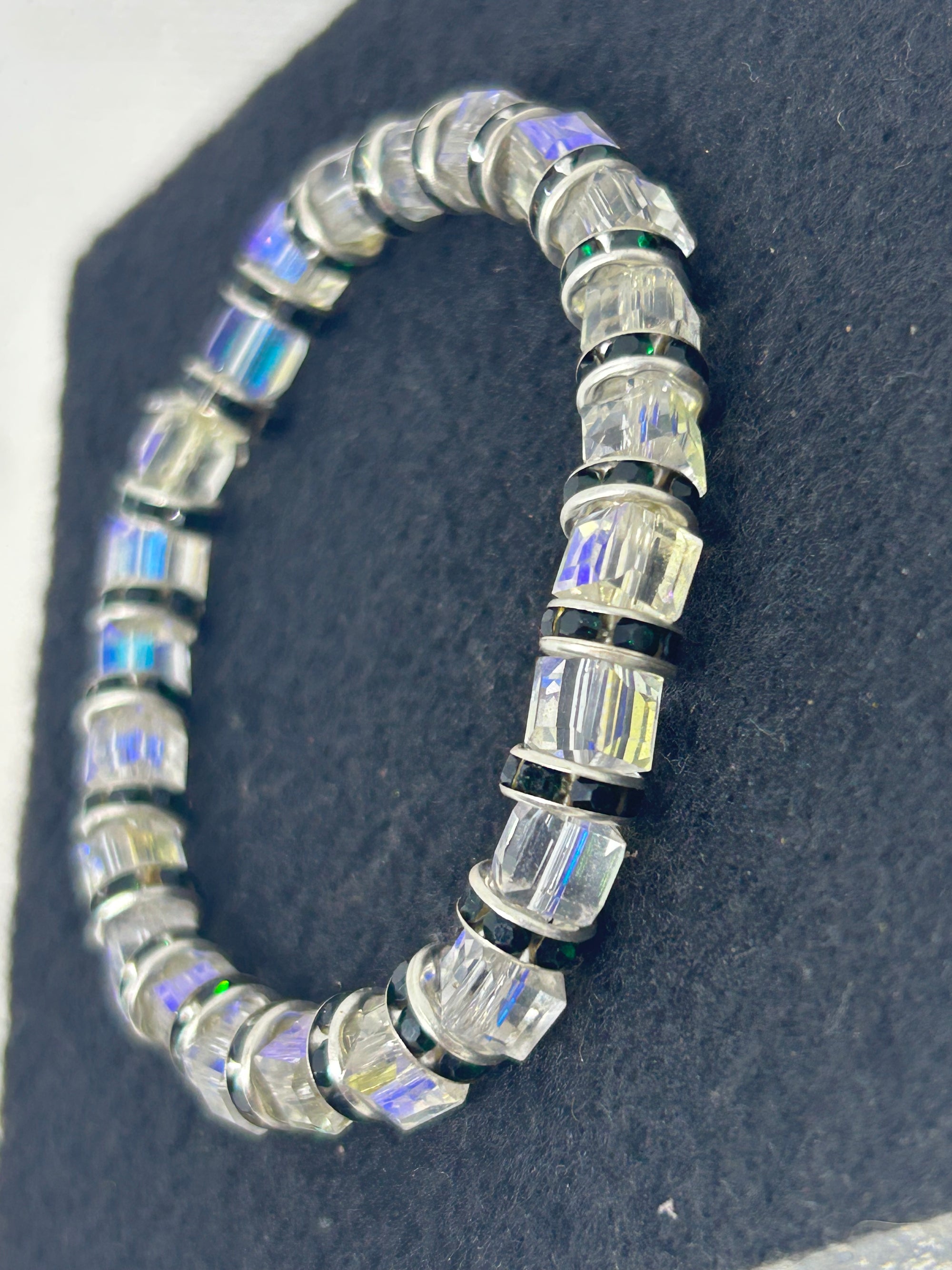 Glass and Black Rhinestone Beaded Bracelet
