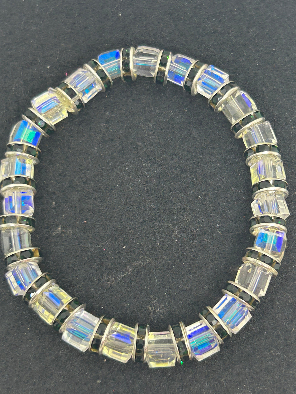 Glass and Black Rhinestone Beaded Bracelet