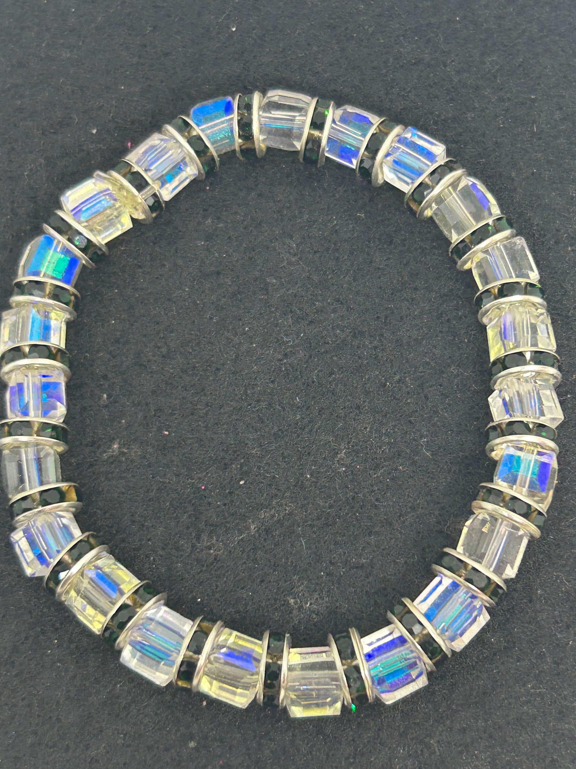Glass and Black Rhinestone Beaded Bracelet