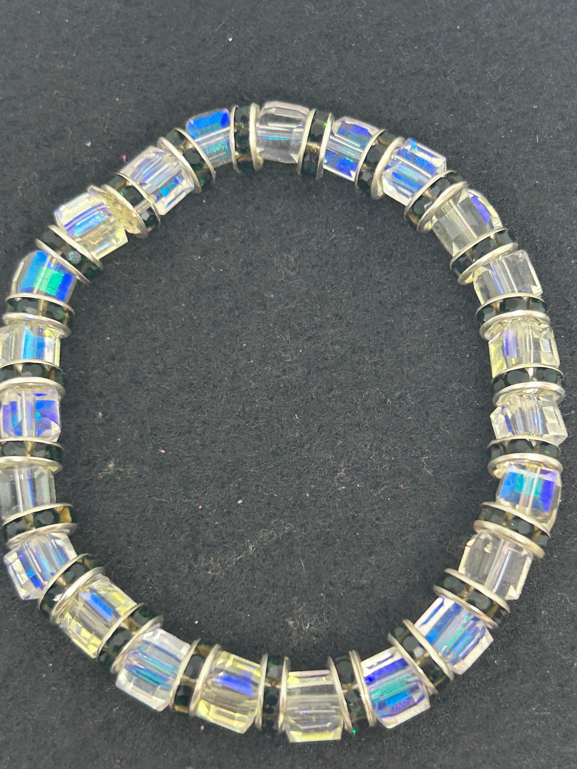 Glass and Black Rhinestone Beaded Bracelet