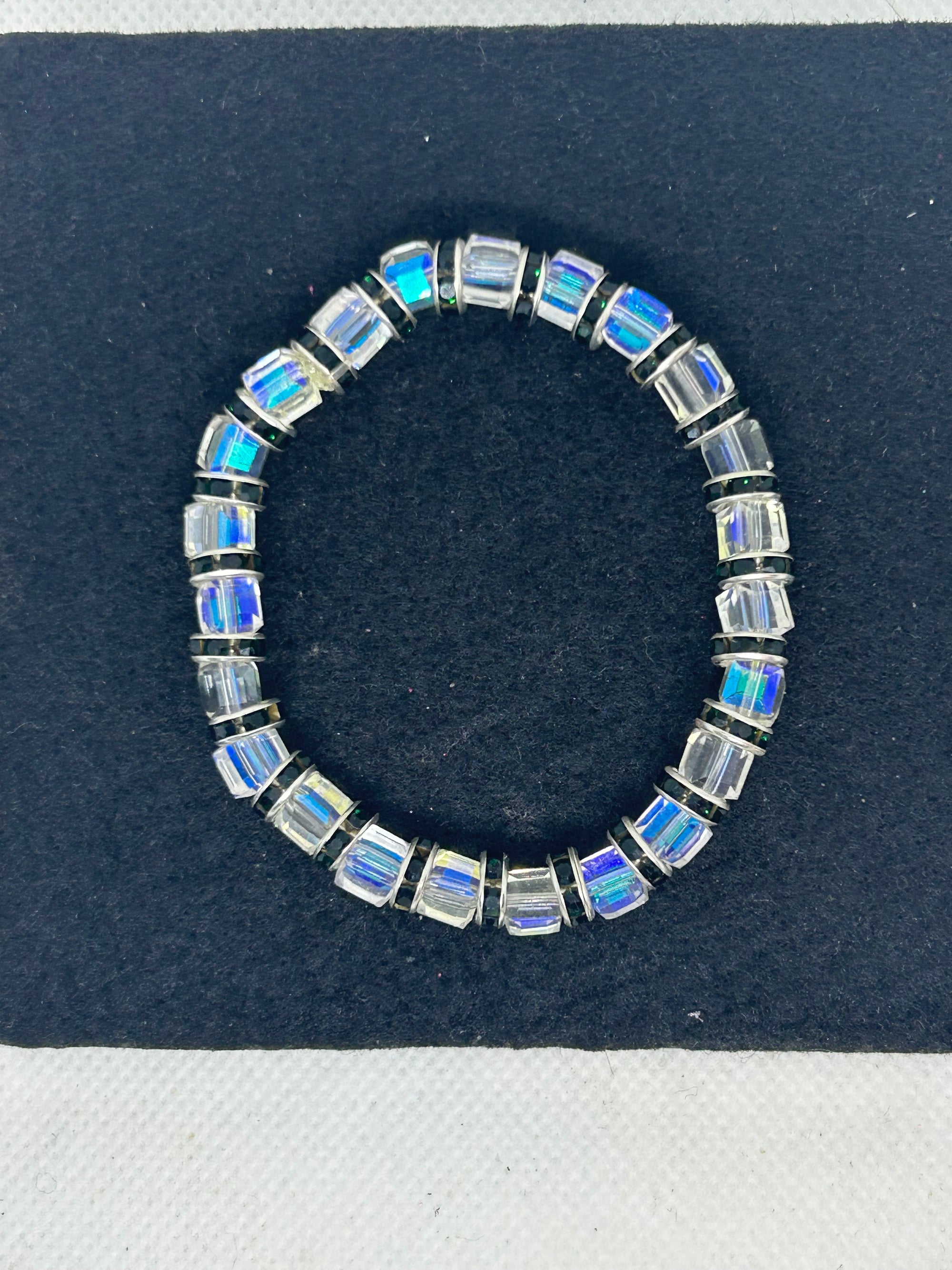 Glass and Black Rhinestone Beaded Bracelet