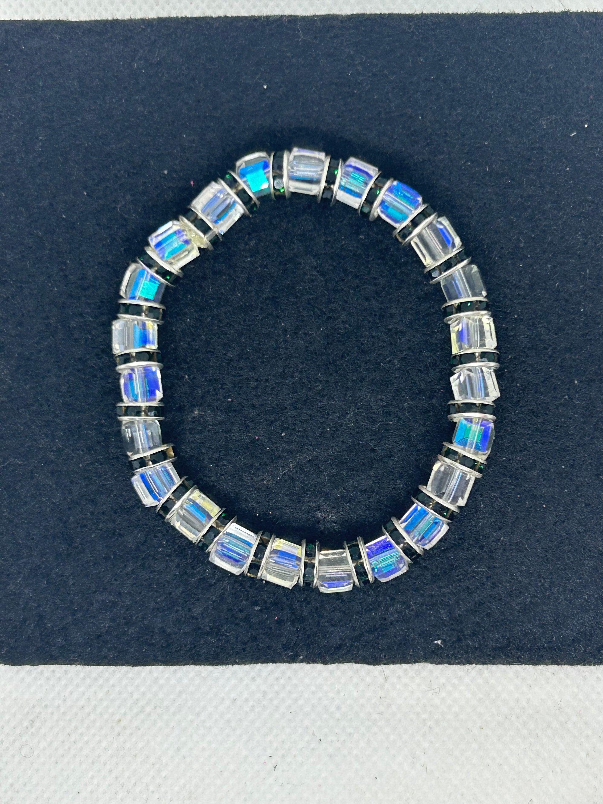 Glass and Black Rhinestone Beaded Bracelet