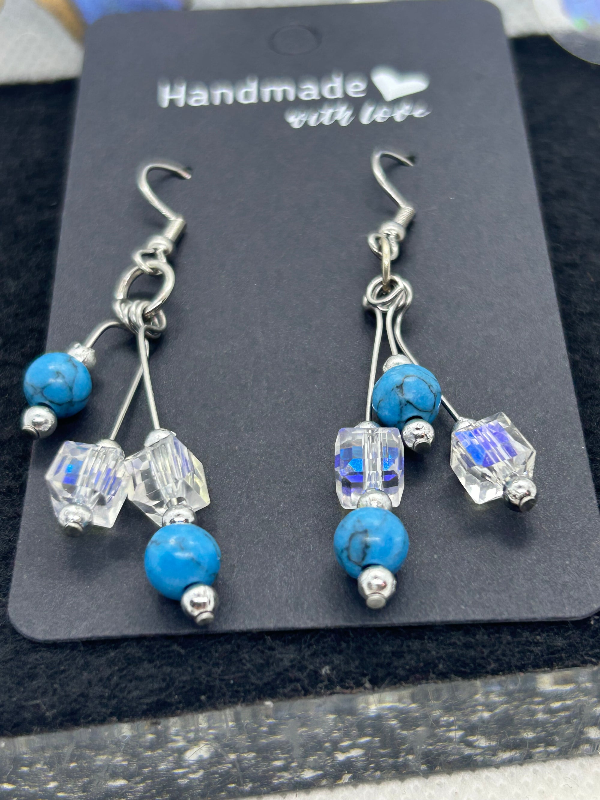 Glass and Blue Beaded Earrings