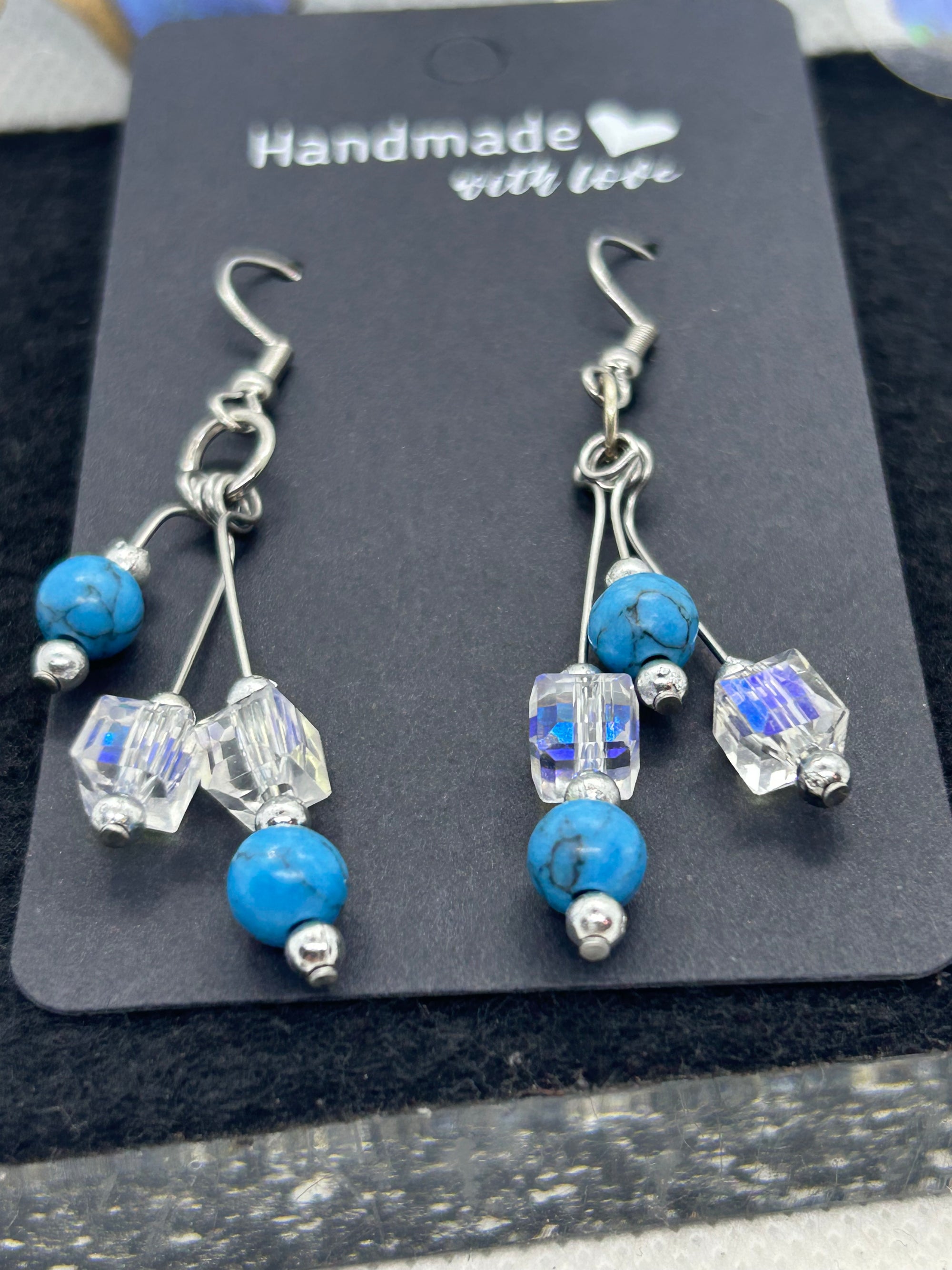 Glass and Blue Beaded Earrings