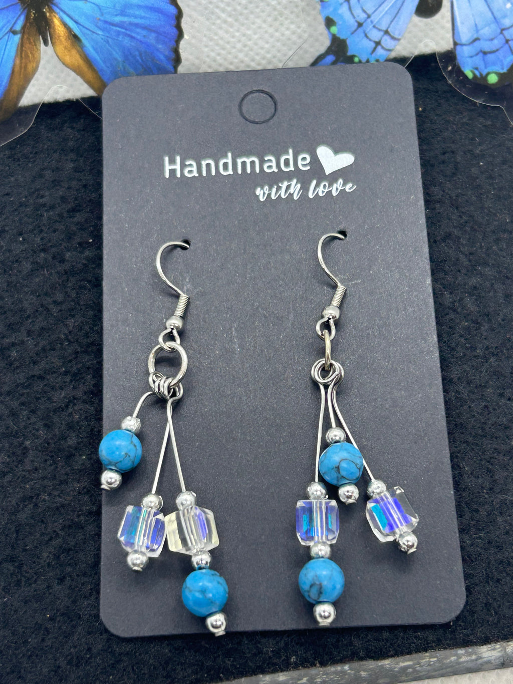 Glass and Blue Beaded Earrings
