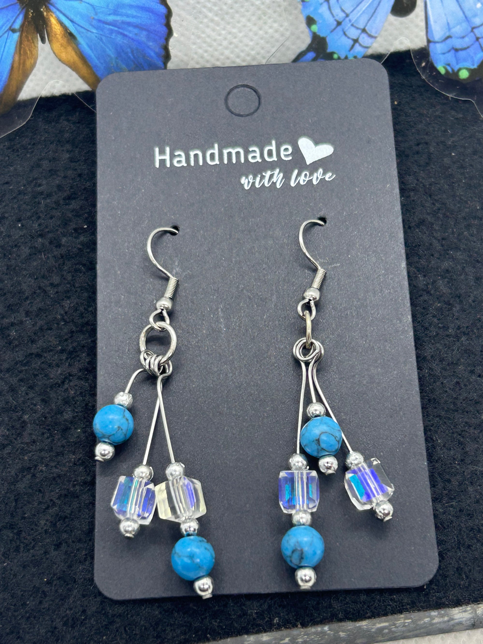 Glass and Blue Beaded Earrings