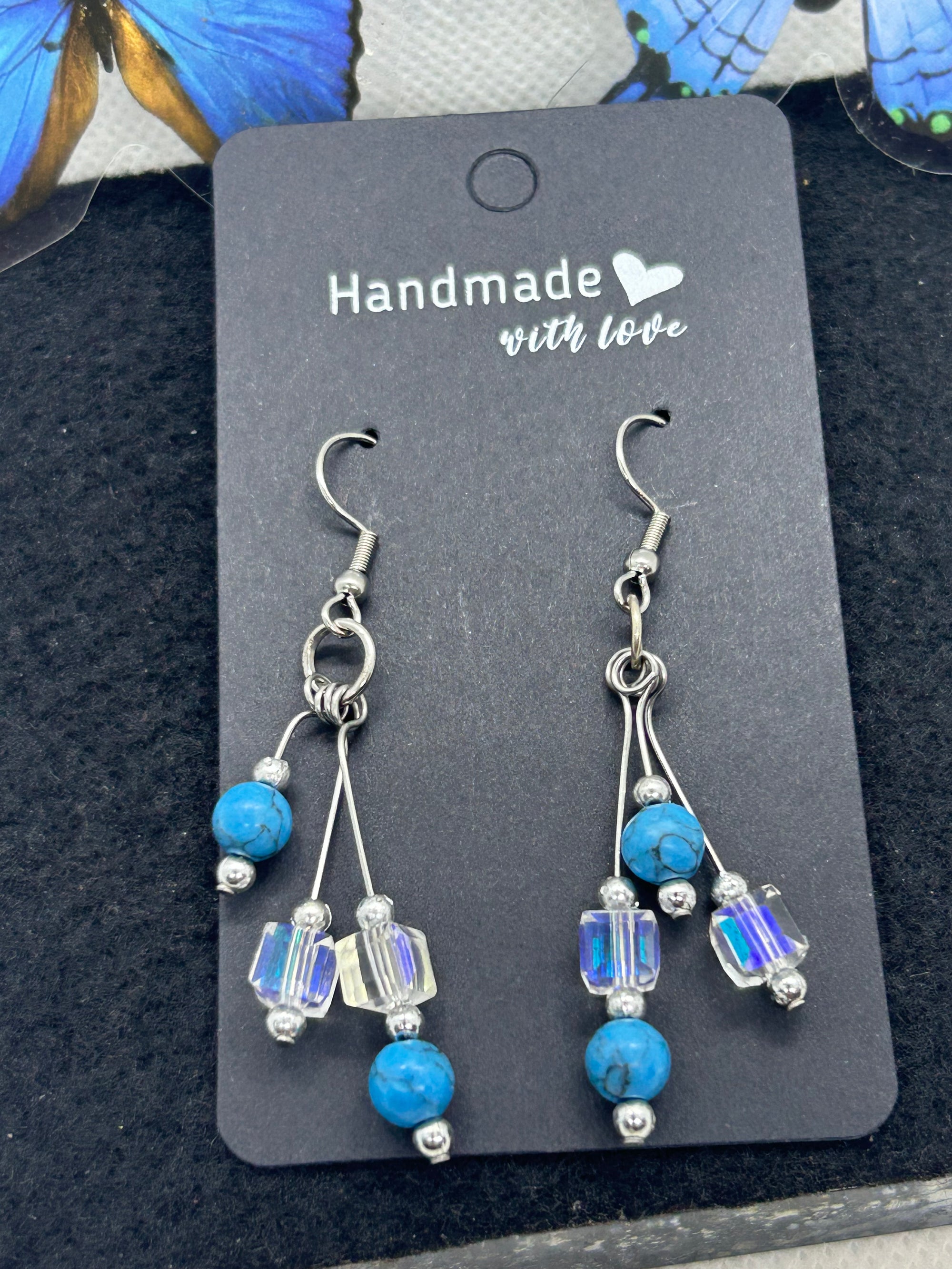 Glass and Blue Beaded Earrings