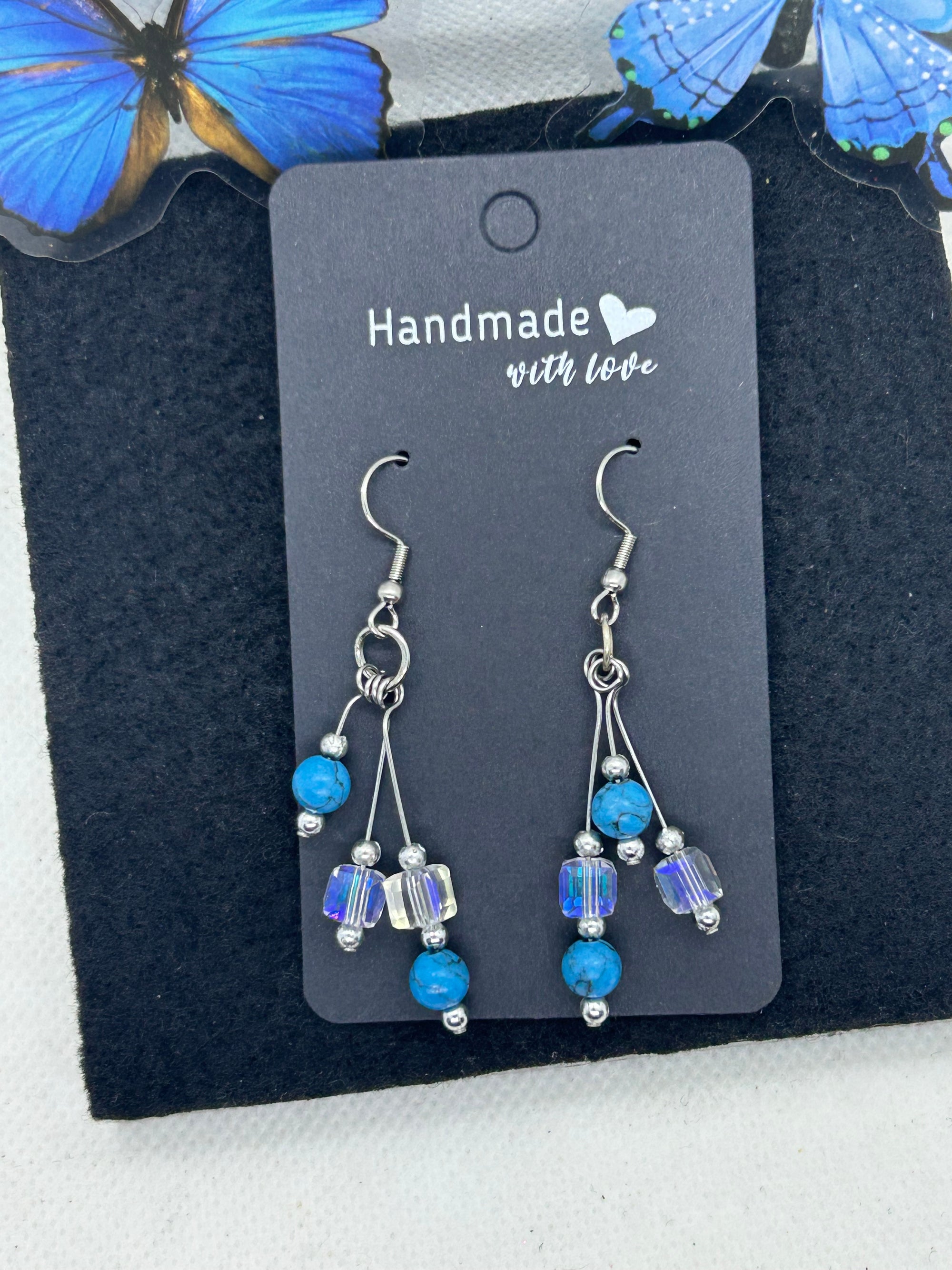 Glass and Blue Beaded Earrings