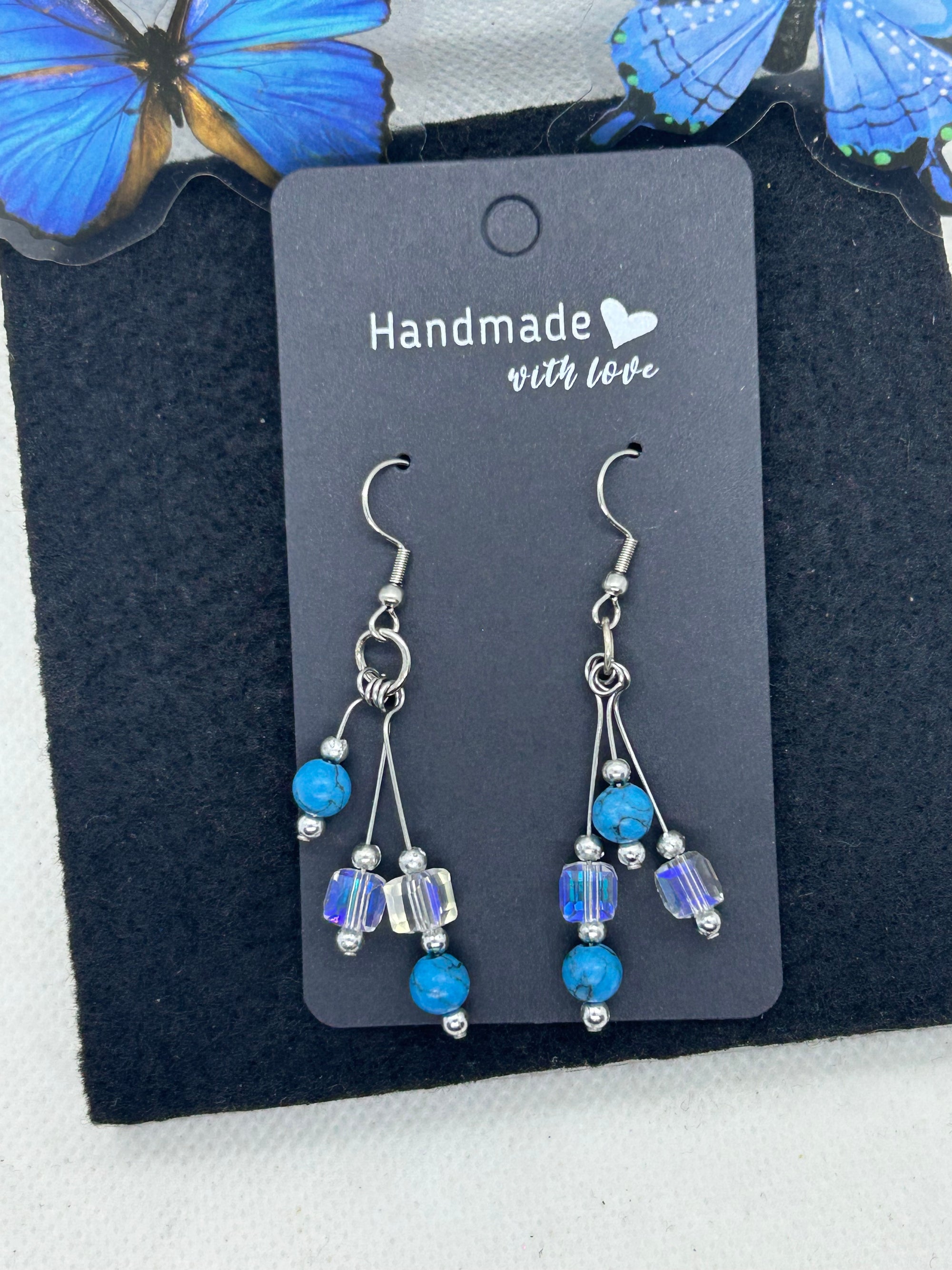 Glass and Blue Beaded Earrings
