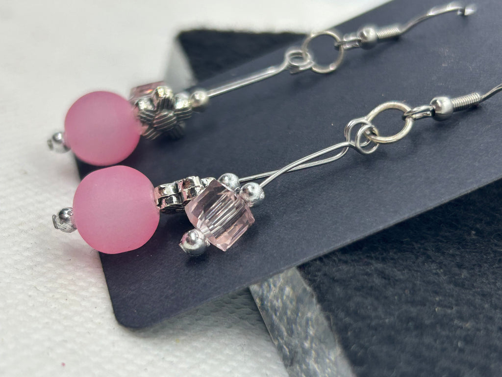 Pink Glass Beaded Earrings