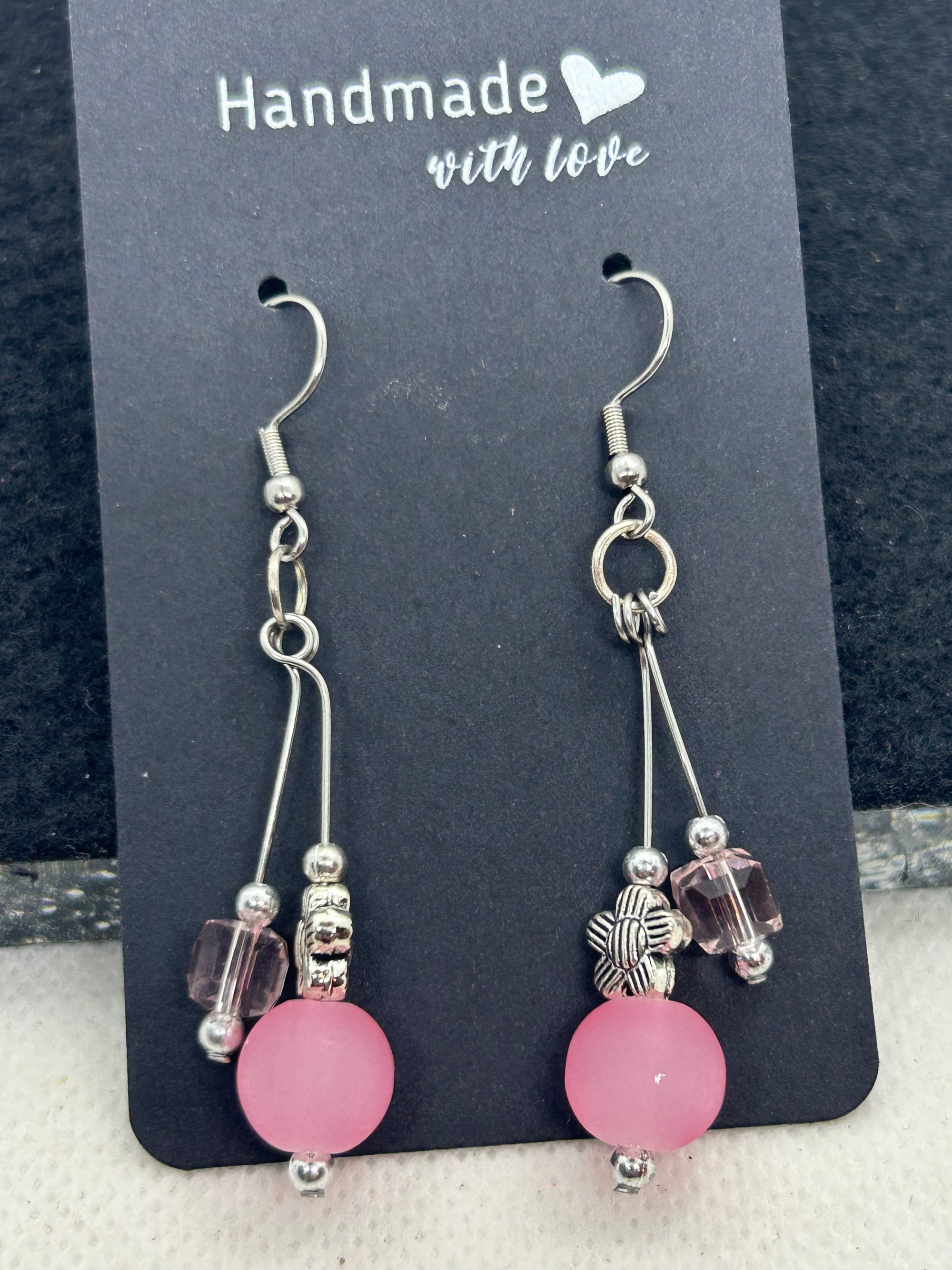 Pink Glass Beaded Earrings