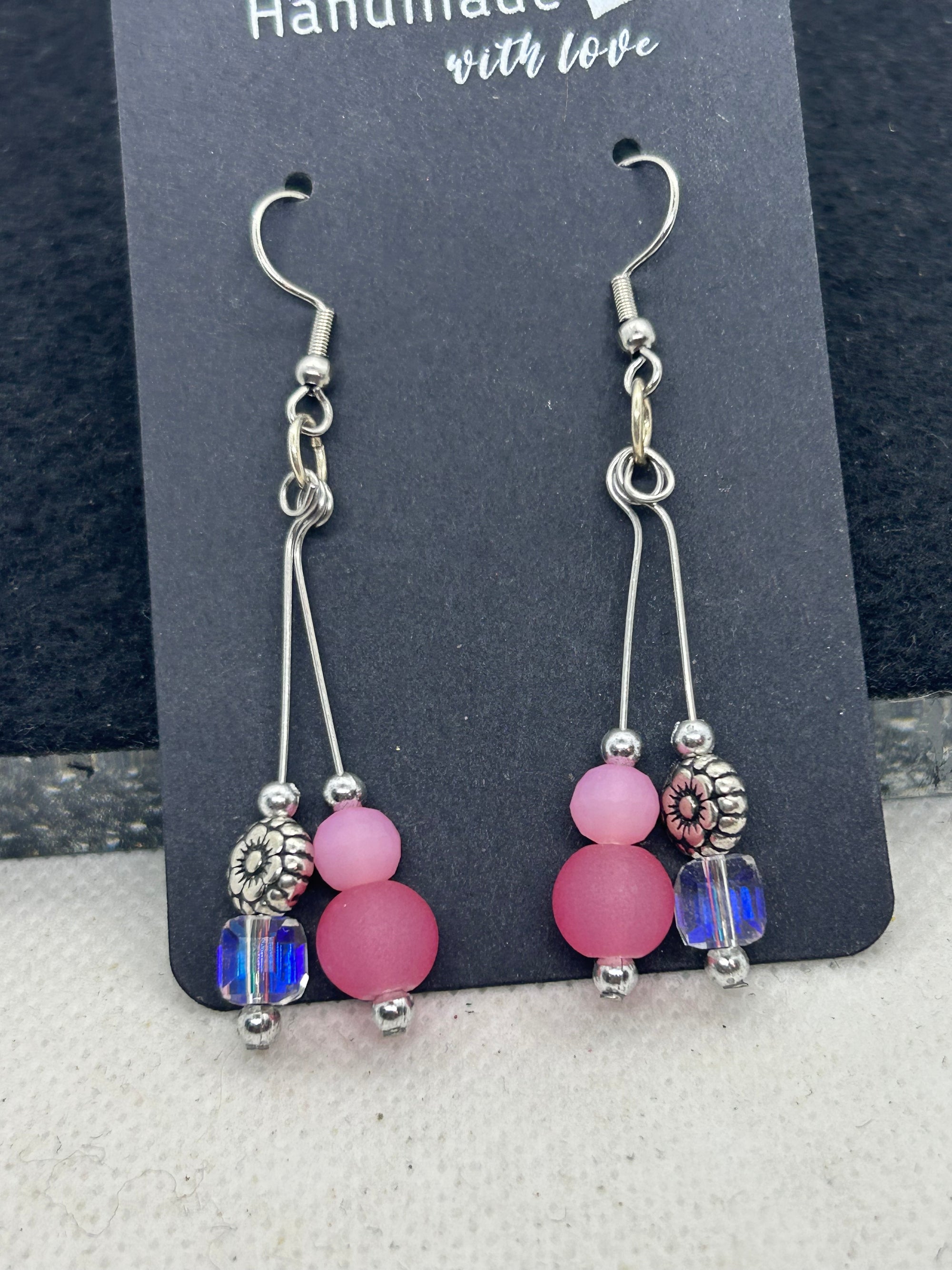Pink and Glass Beaded Earrings