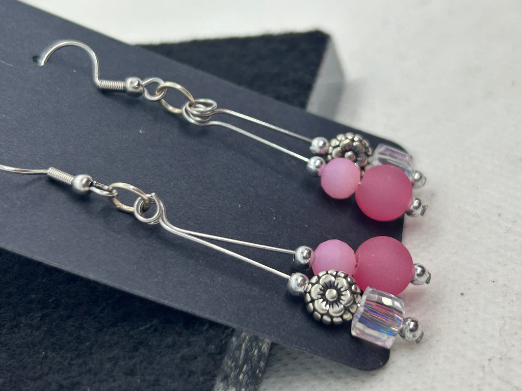 Pink and Glass Beaded Earrings