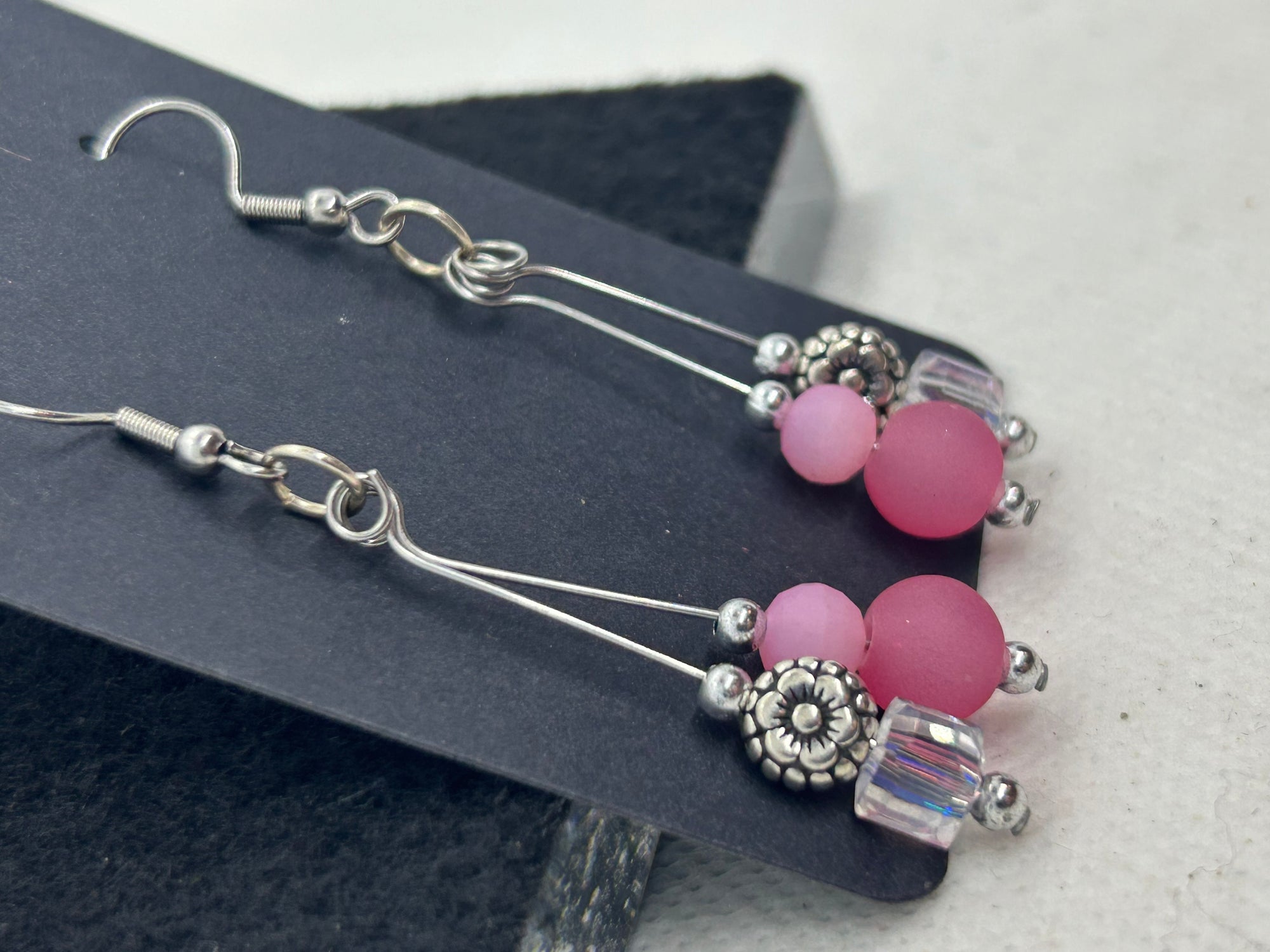 Pink and Glass Beaded Earrings