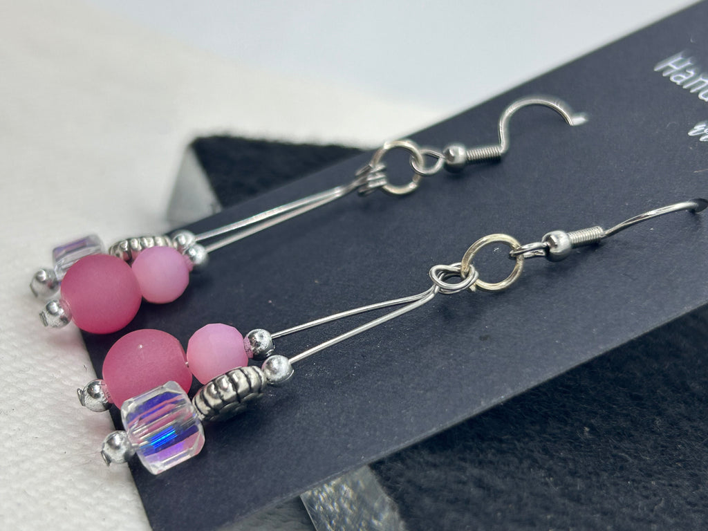 Pink and Glass Beaded Earrings