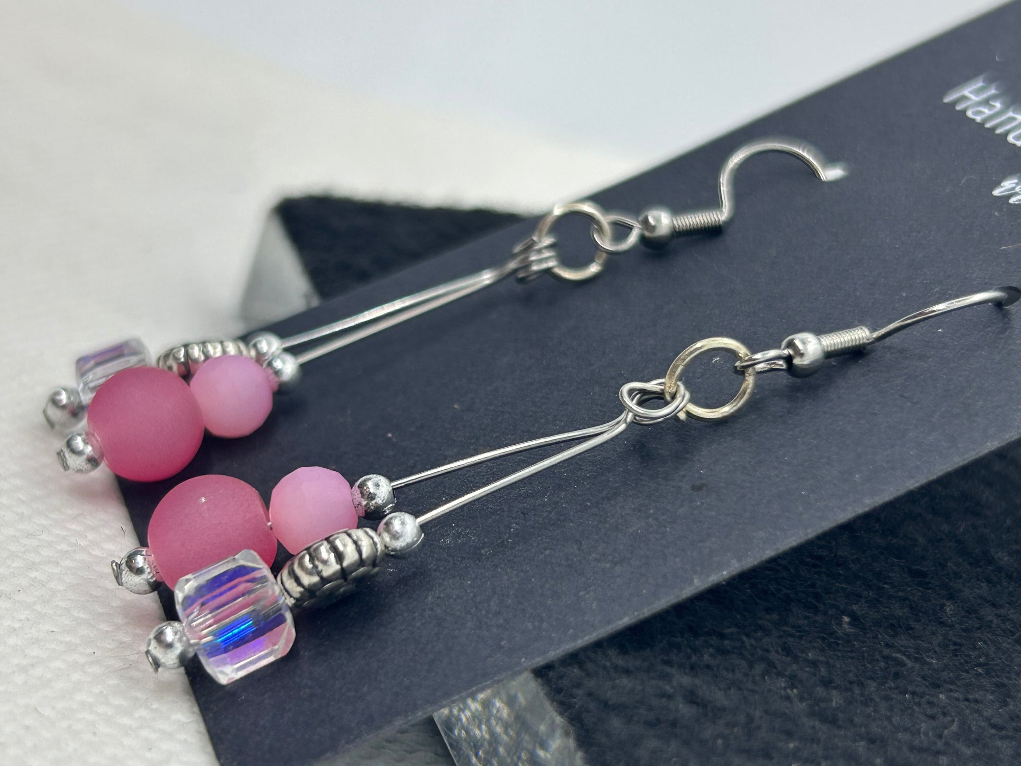 Pink and Glass Beaded Earrings