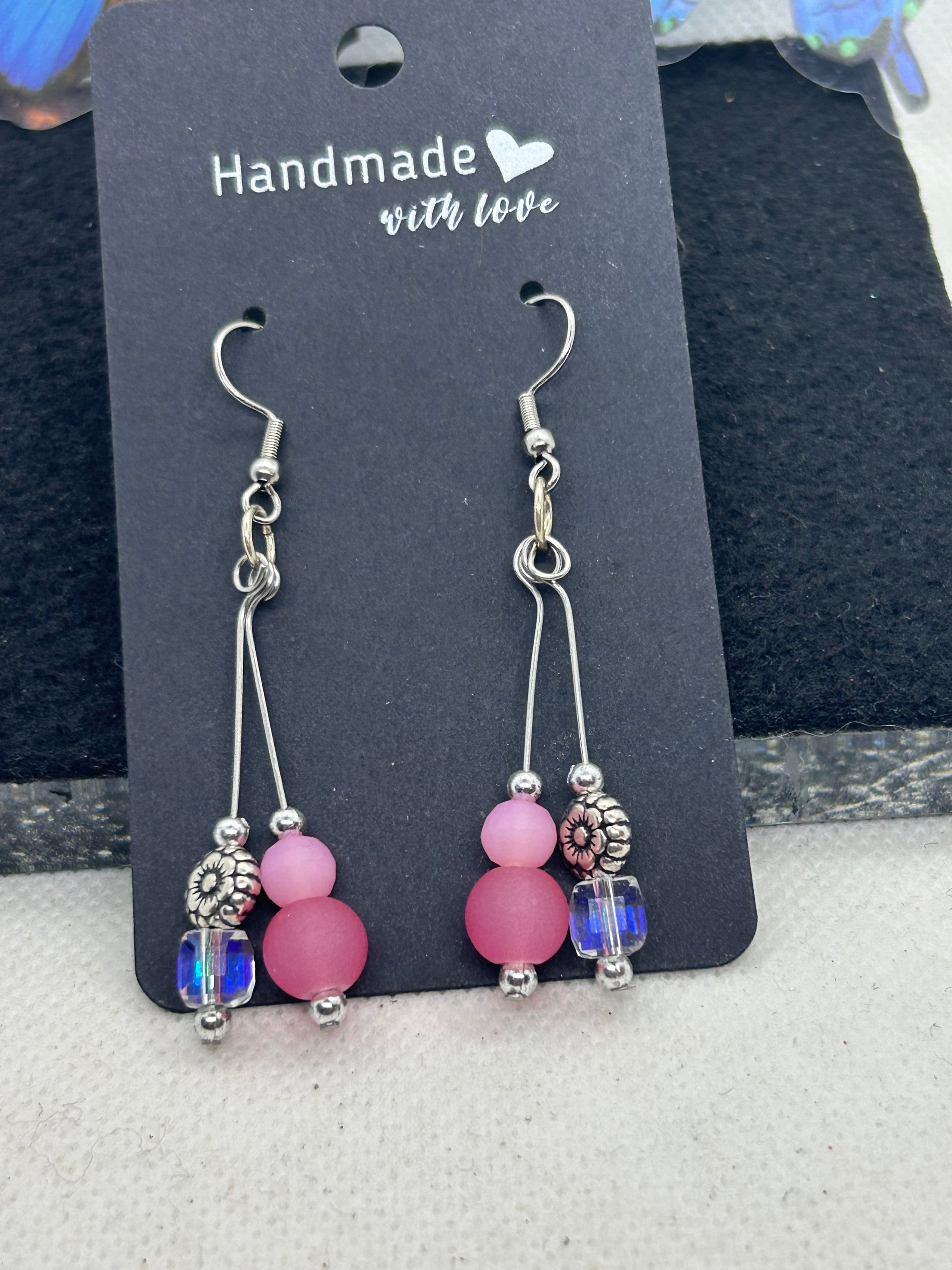 Pink and Glass Beaded Earrings