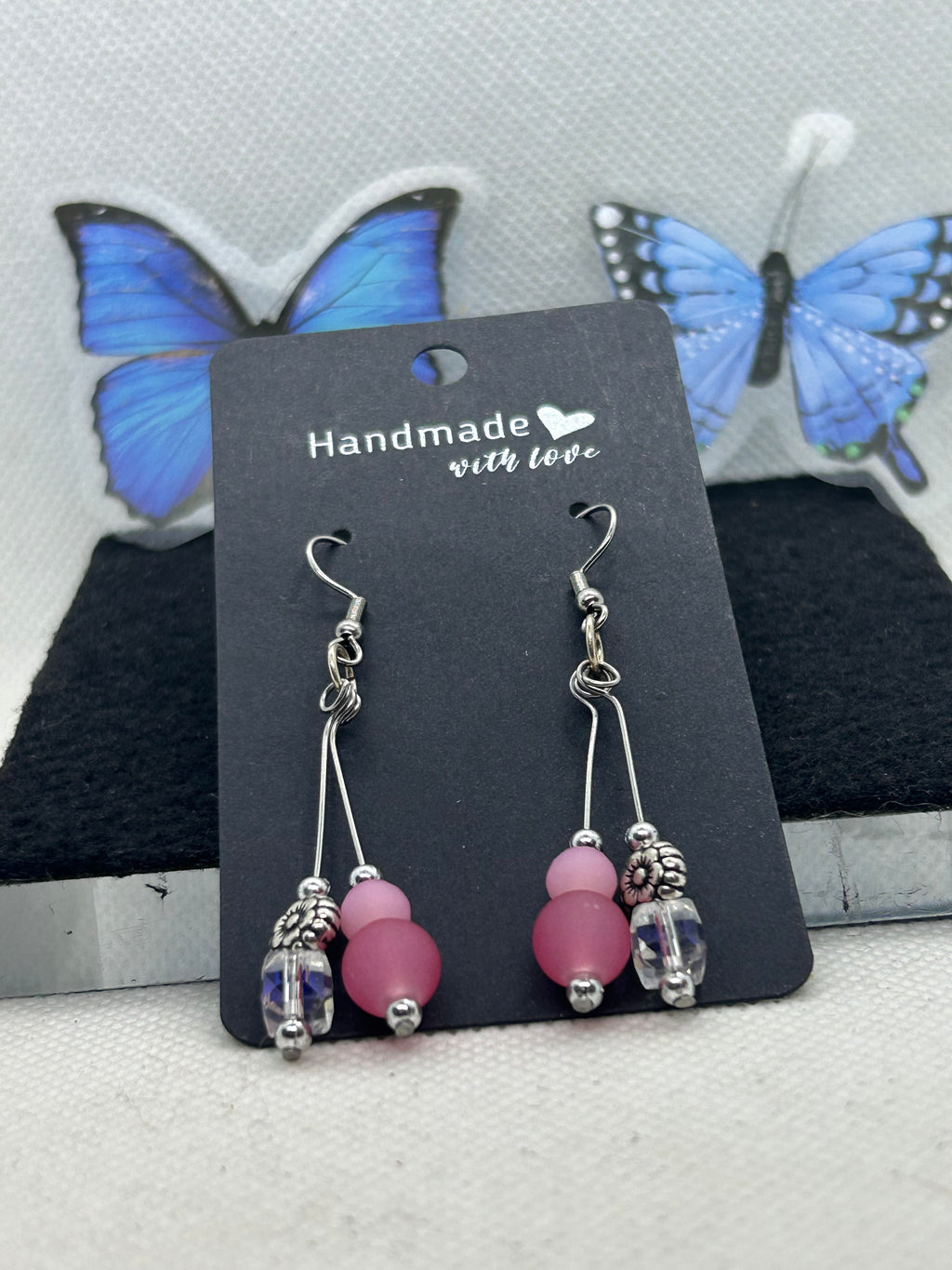 Pink and Glass Beaded Earrings