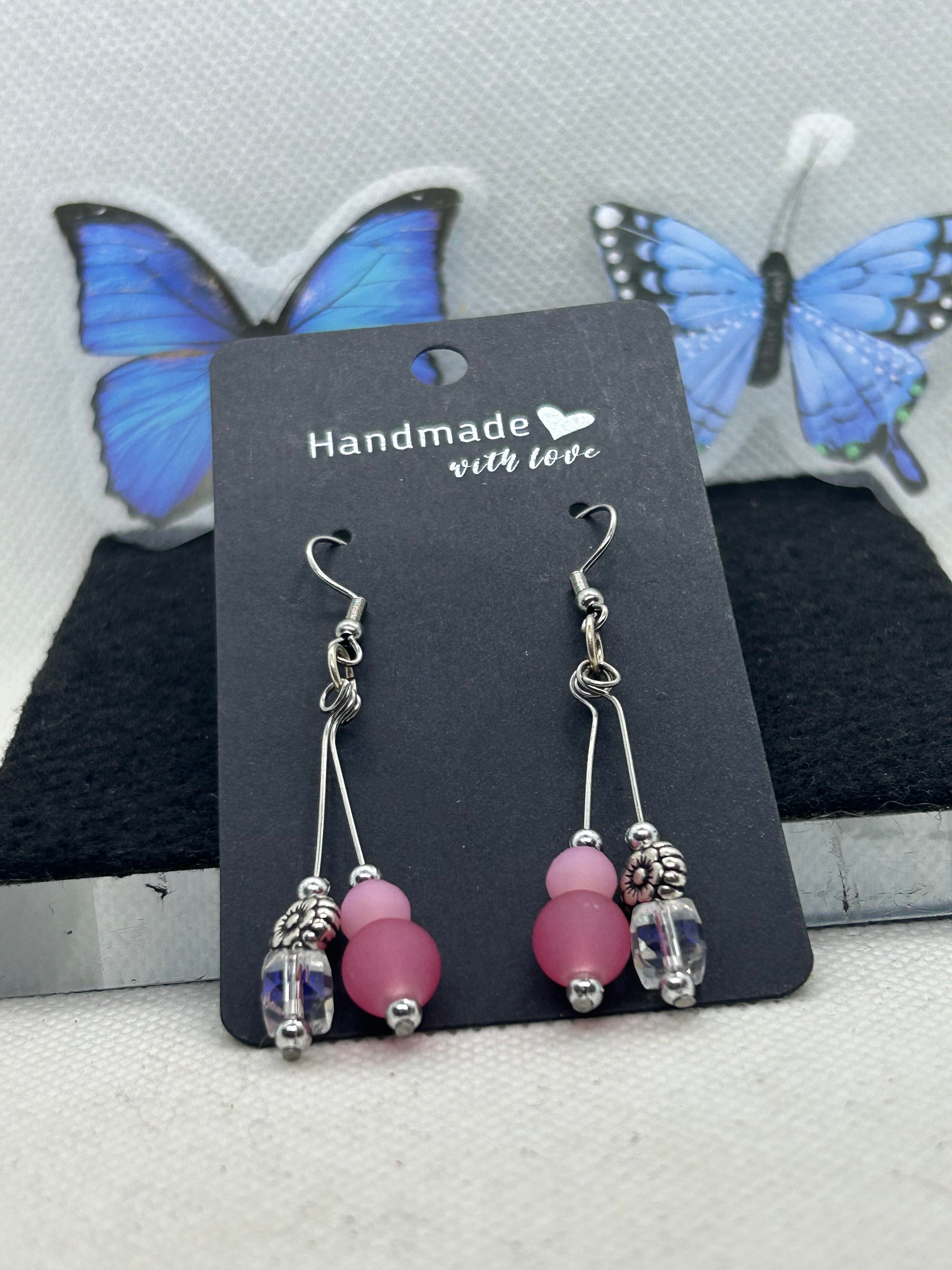Pink and Glass Beaded Earrings