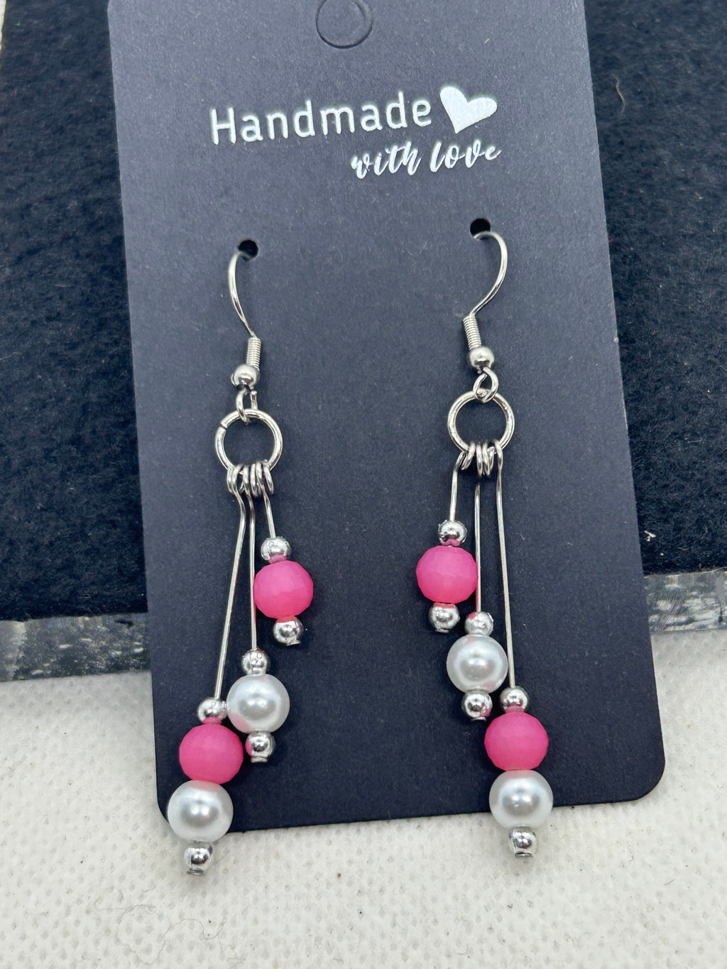 Pink and Silver Beaded Earrings