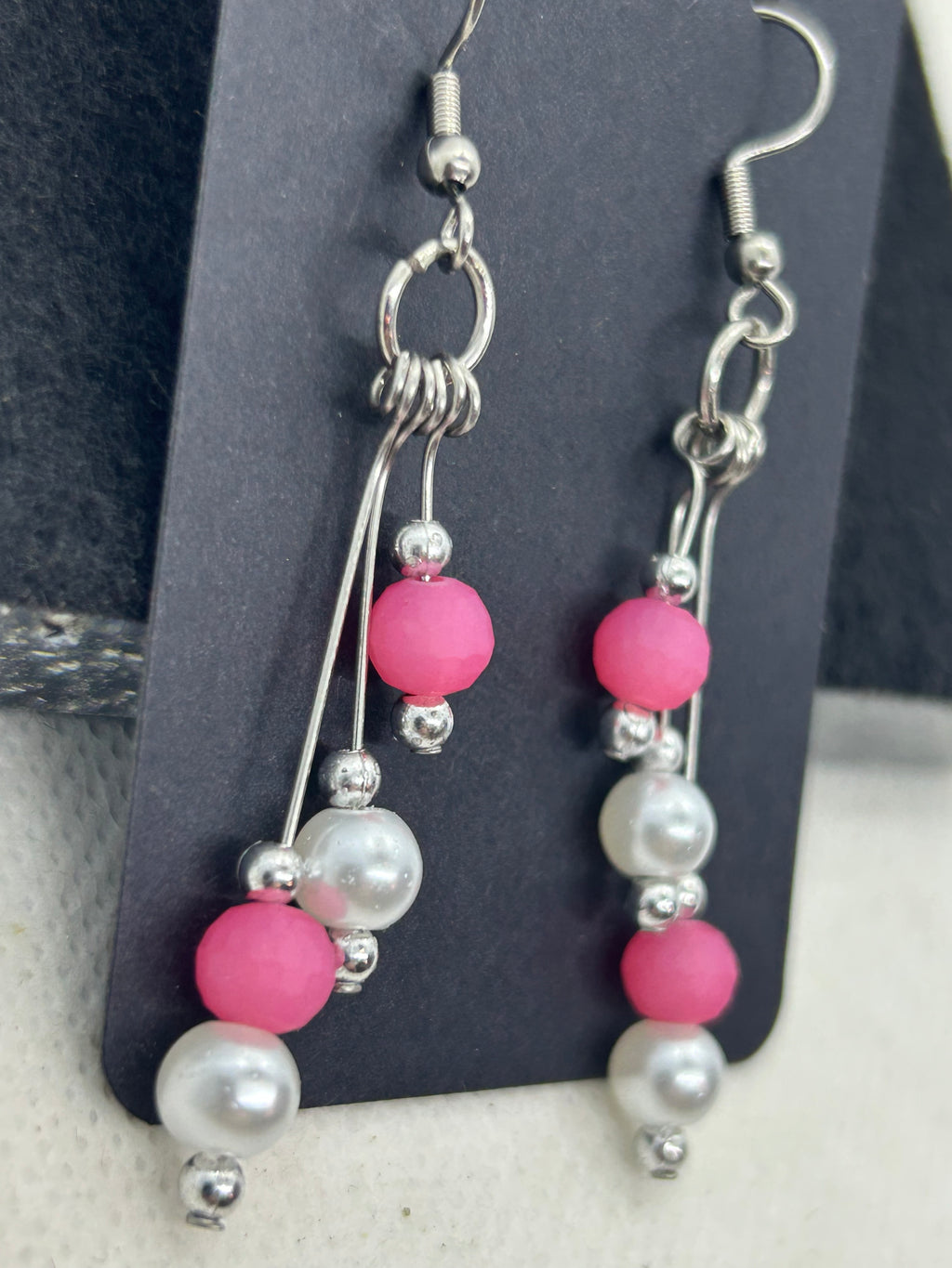 Pink and Silver Beaded Earrings