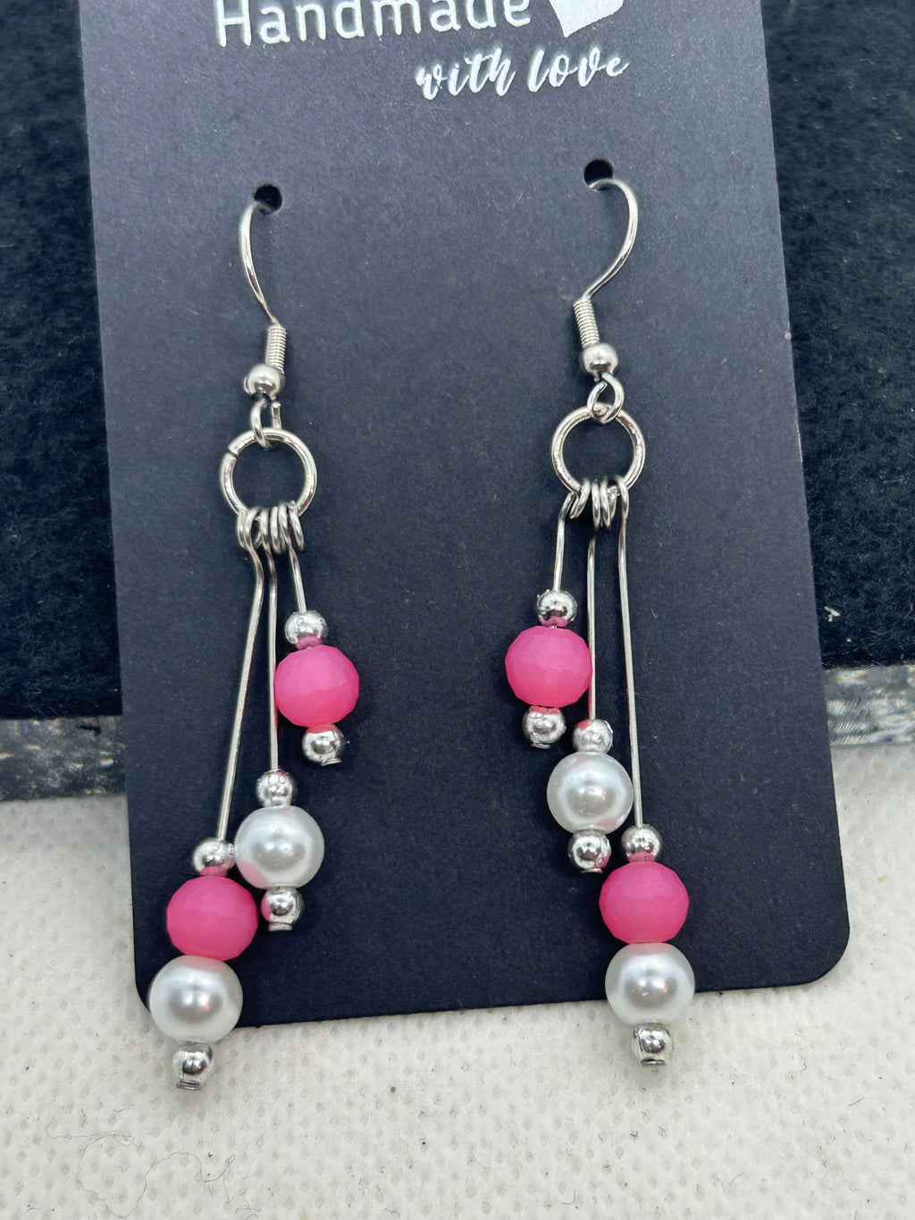 Pink and Silver Beaded Earrings
