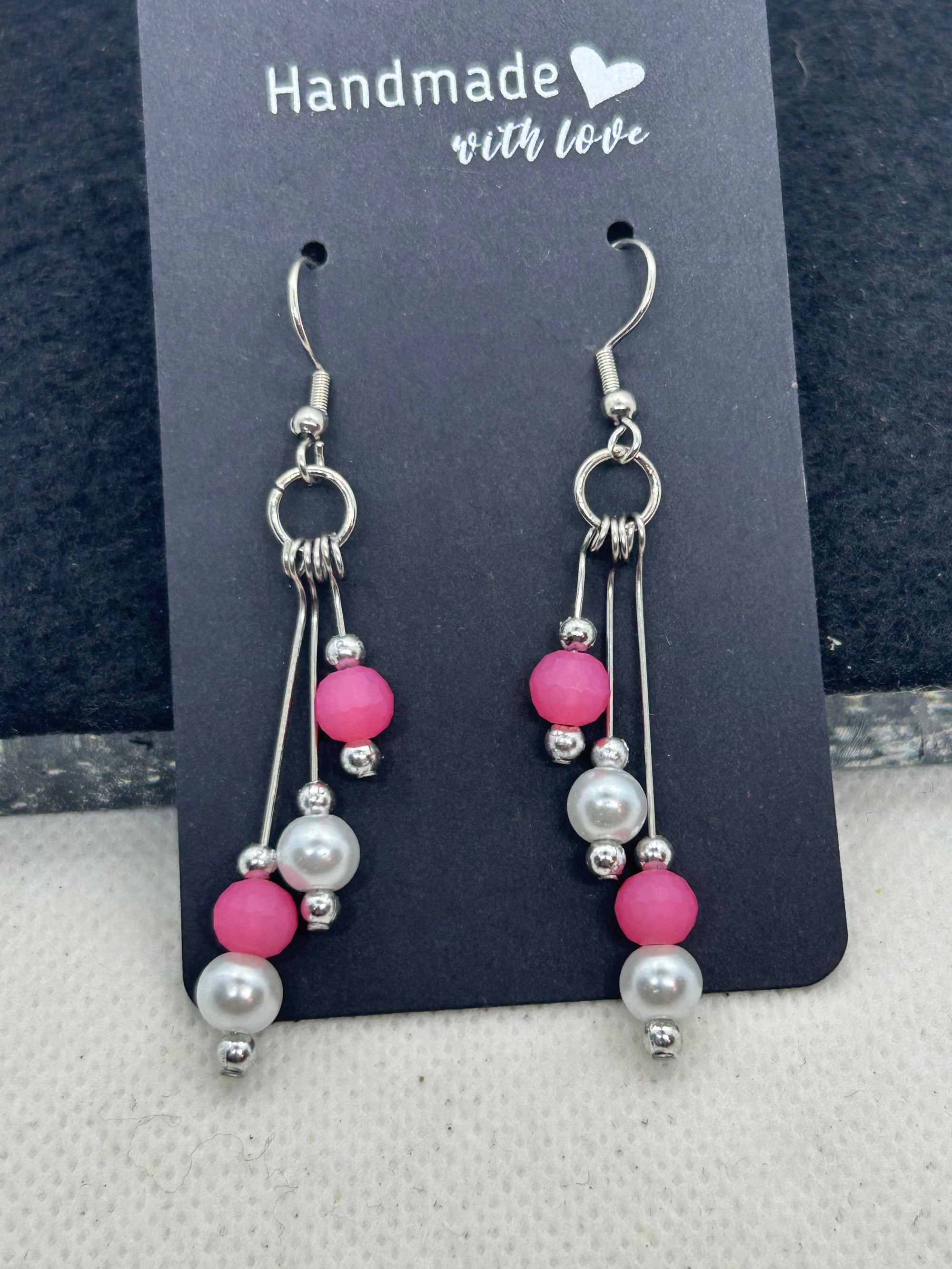 Pink and Silver Beaded Earrings