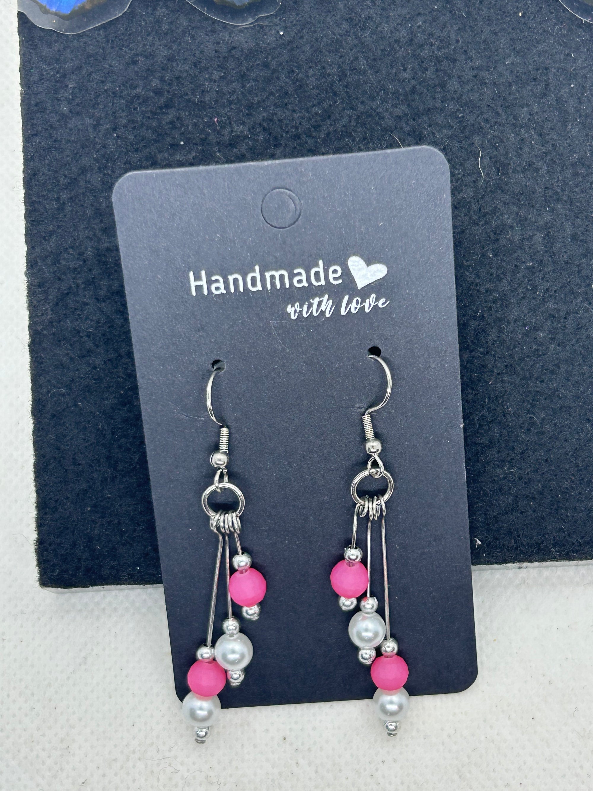 Pink and Silver Beaded Earrings