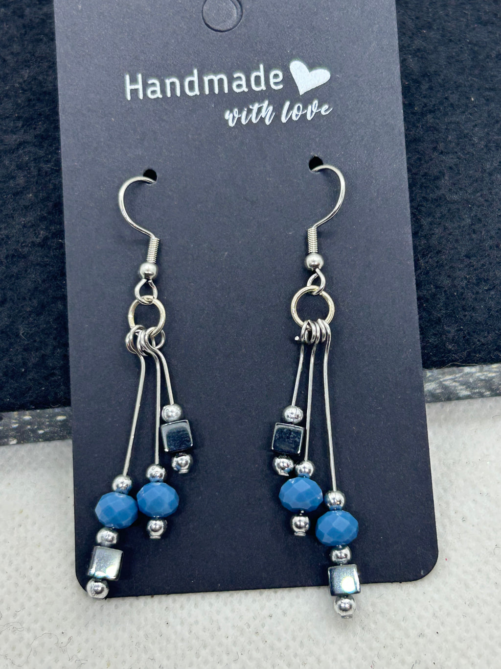 Black Hematite with blue beaded Earrings