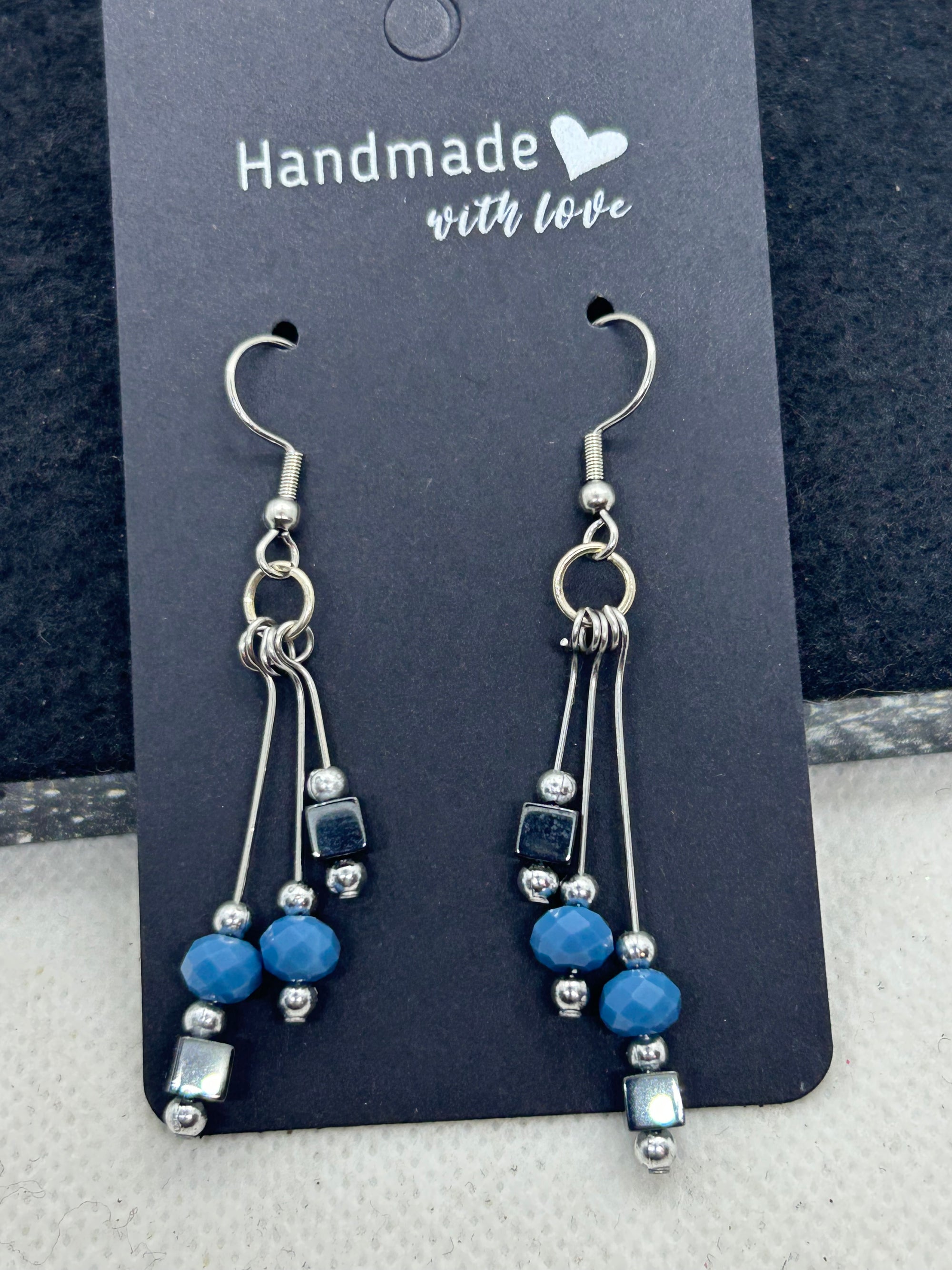 Black Hematite with blue beaded Earrings