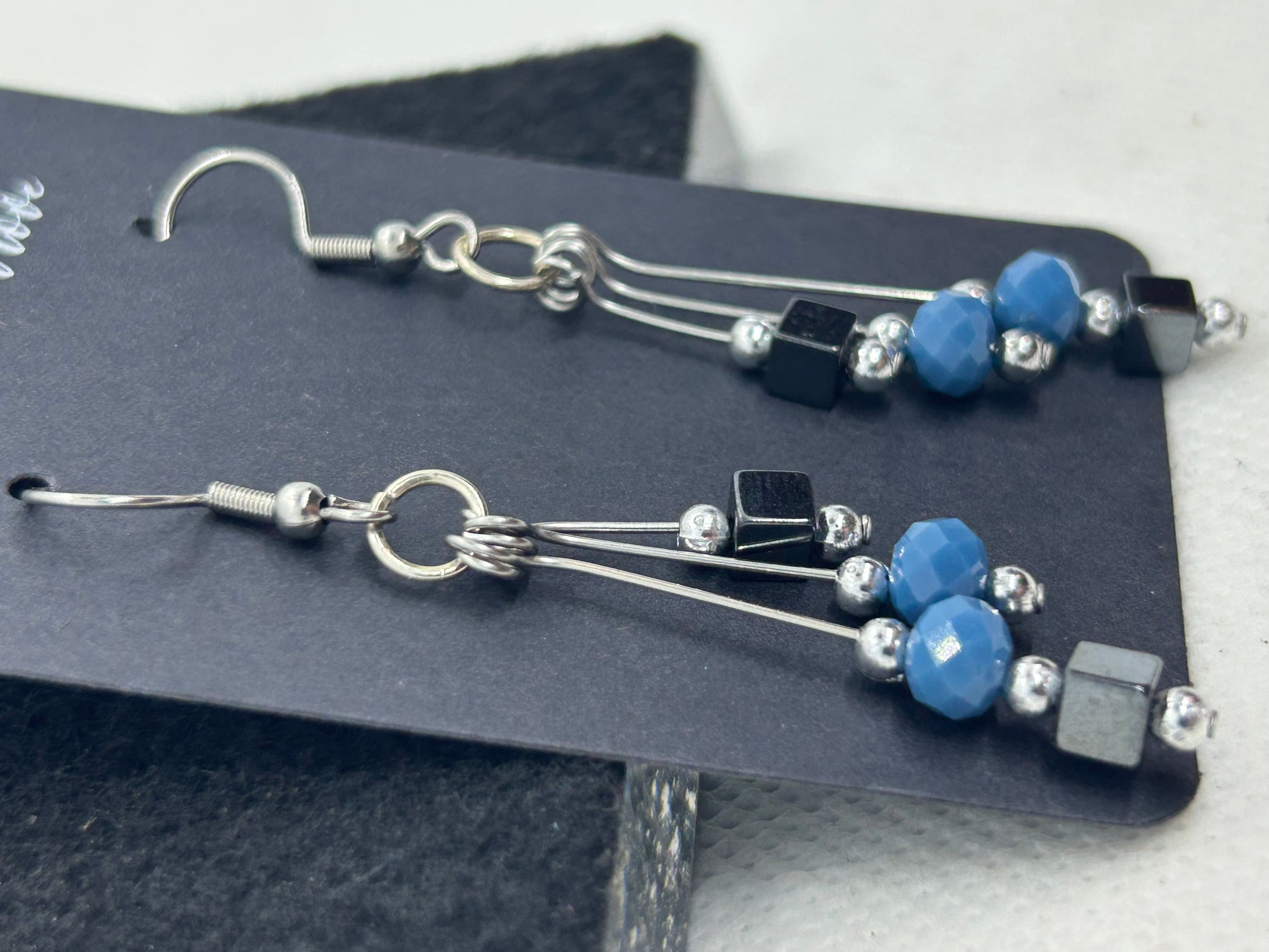 Black Hematite with blue beaded Earrings