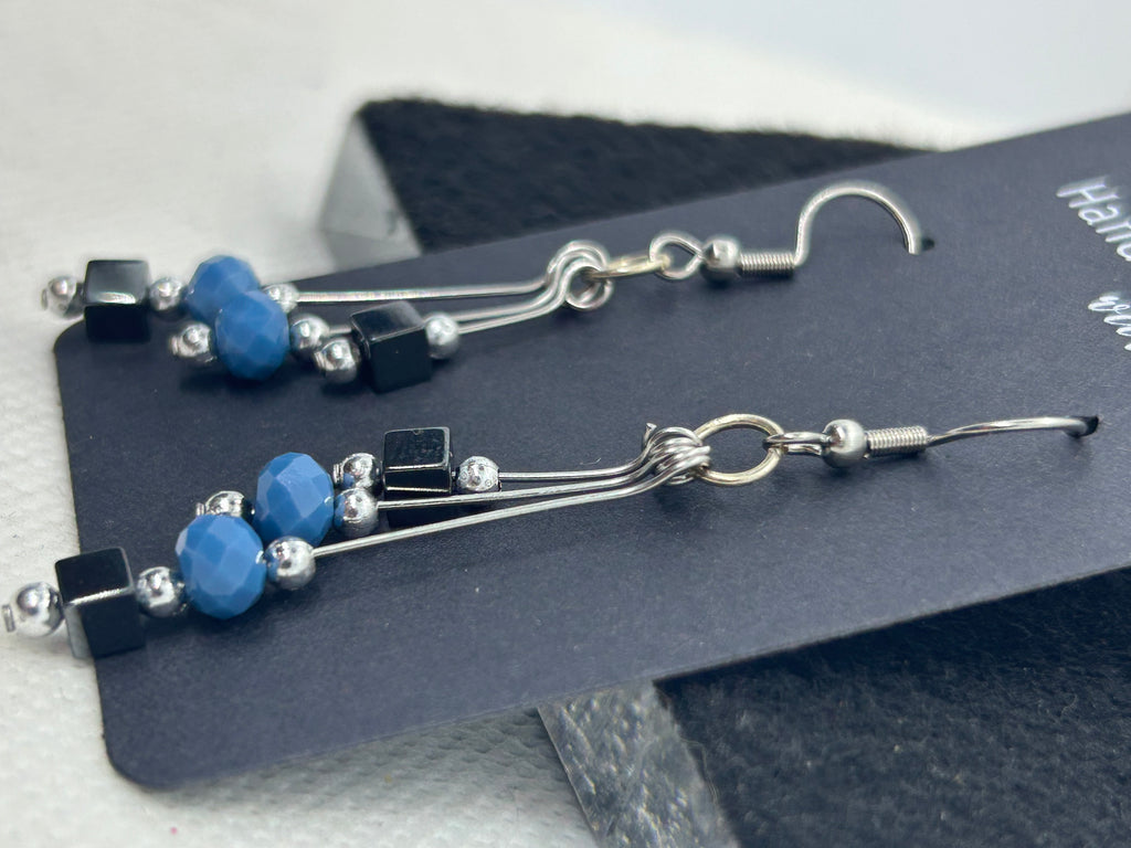 Black Hematite with blue beaded Earrings