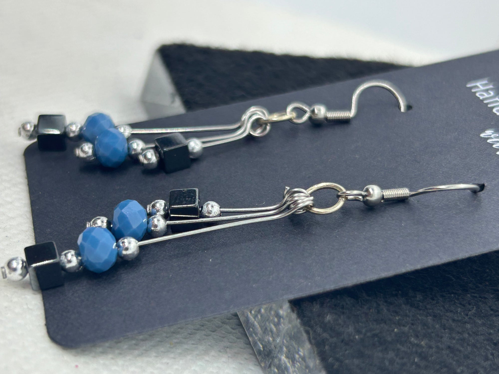 Black Hematite with blue beaded Earrings