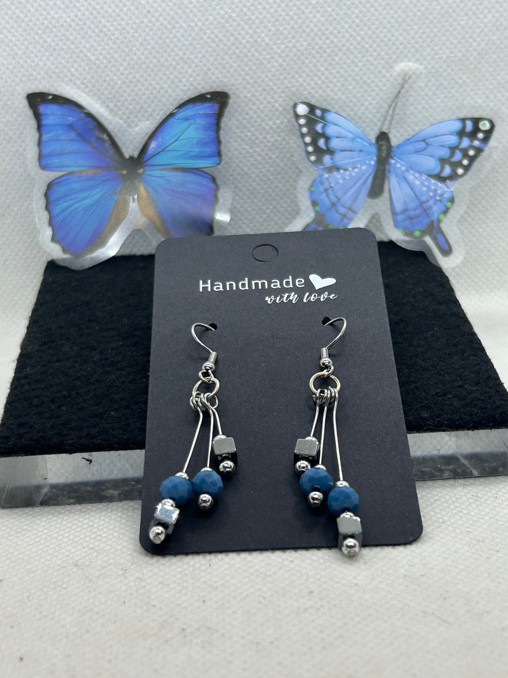 Black Hematite with blue beaded Earrings