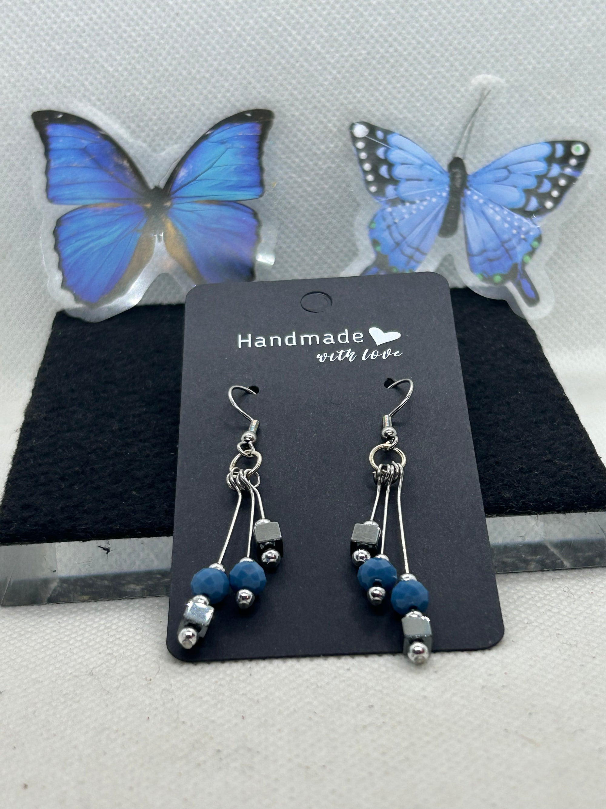 Black Hematite with blue beaded Earrings